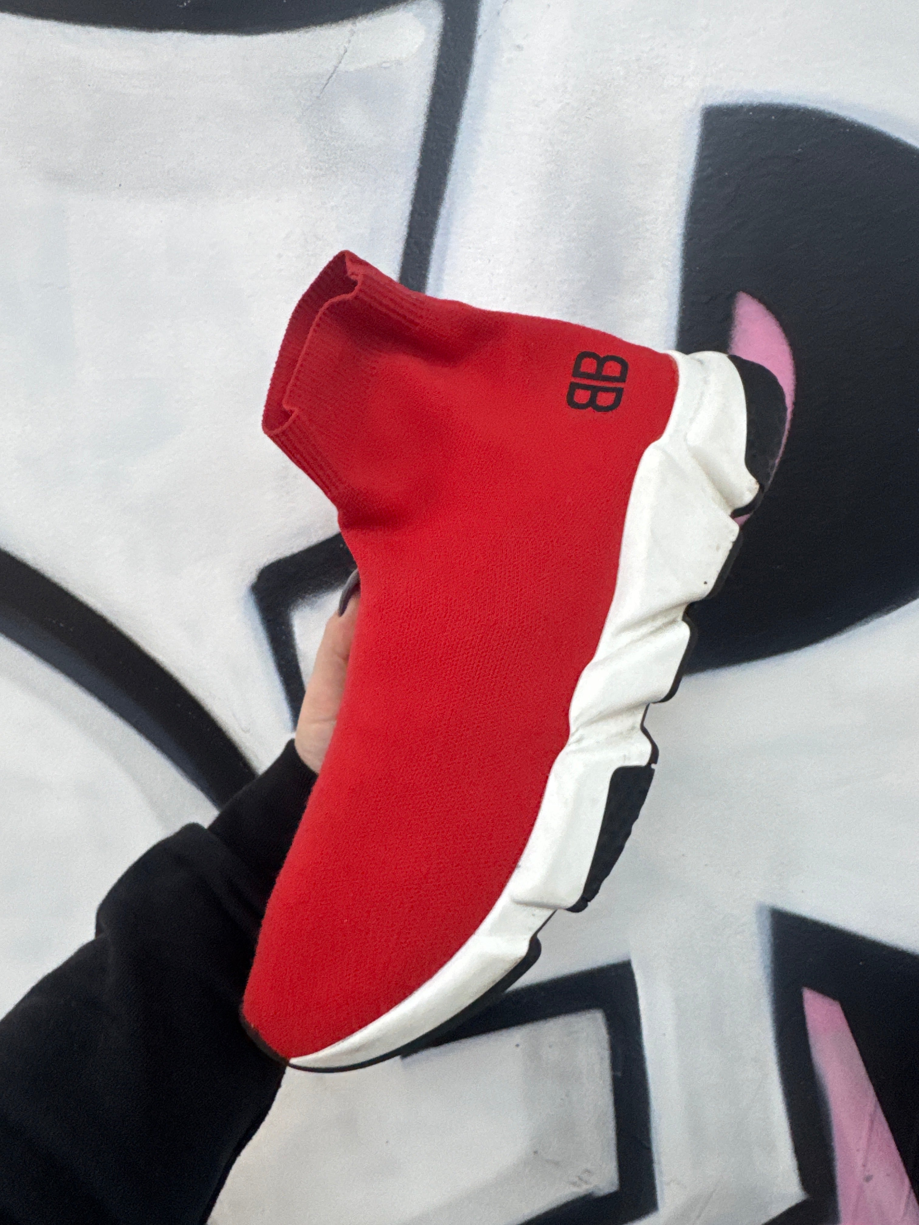 Balenciaga Red Black BB Sock Runner Sneakers