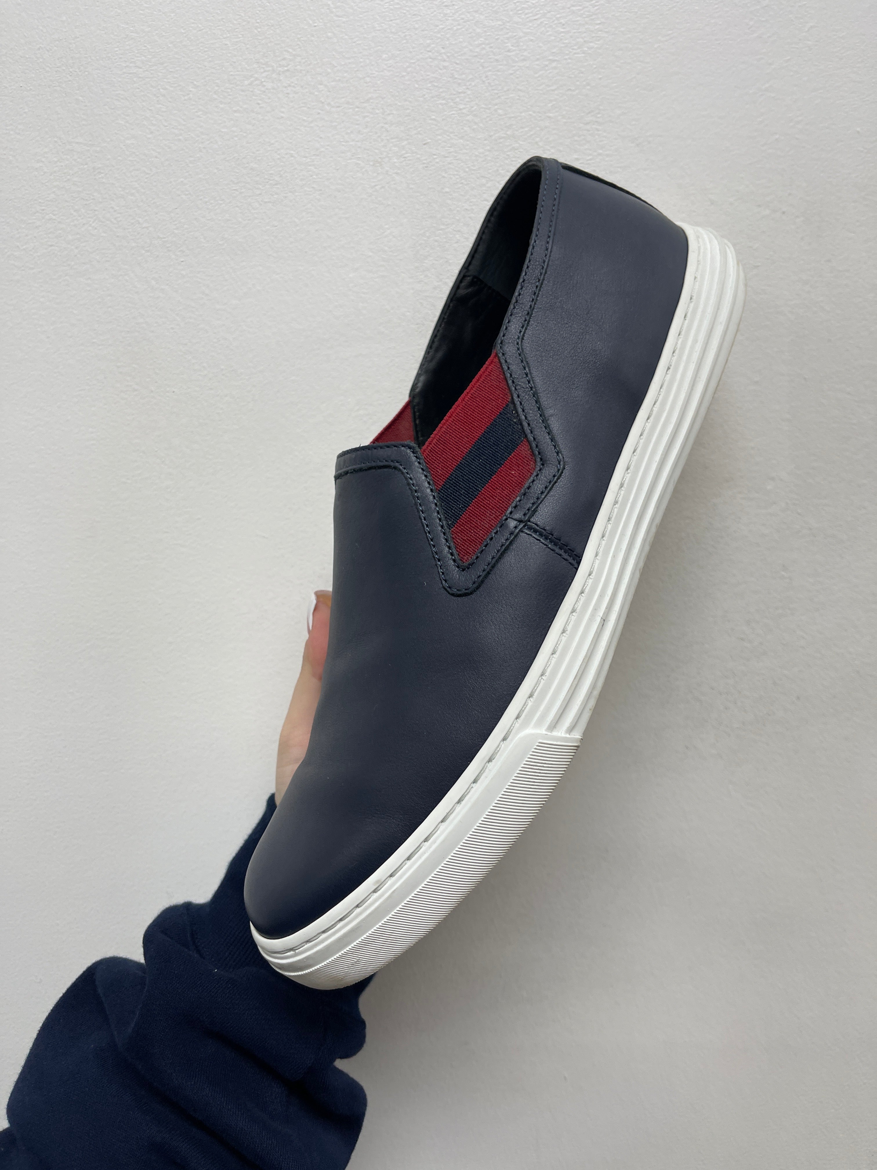 Gucci Navy Red Slip On Sneakers