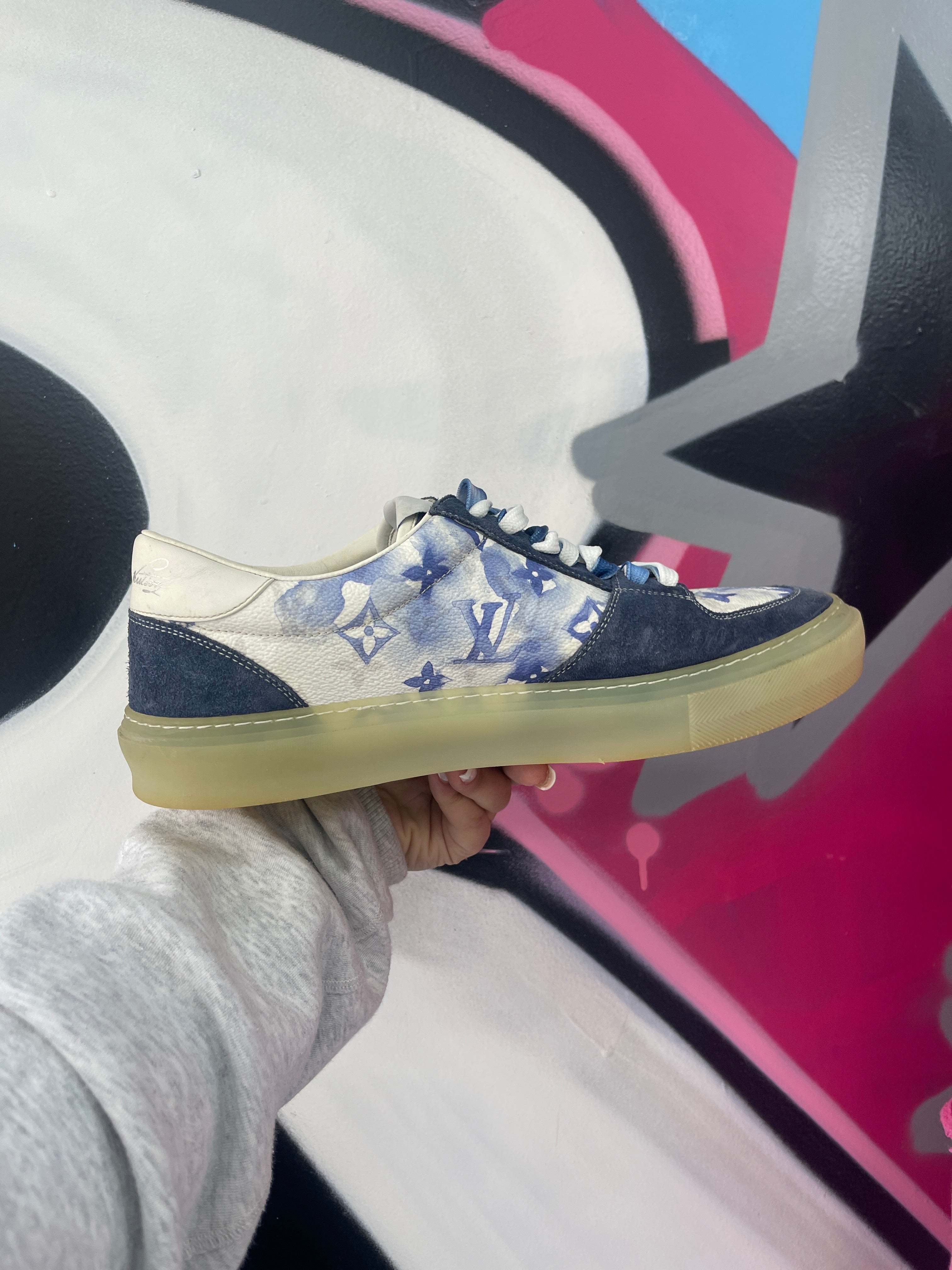 LV Watercolor Sneaker Low White Blue Used LV8 (US 9.5) No Box