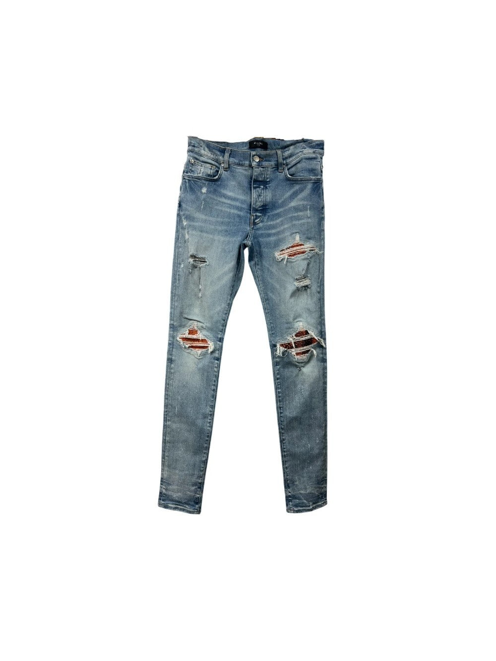 Amiri "MX1" Crackle Light Wash & Orange Jeans