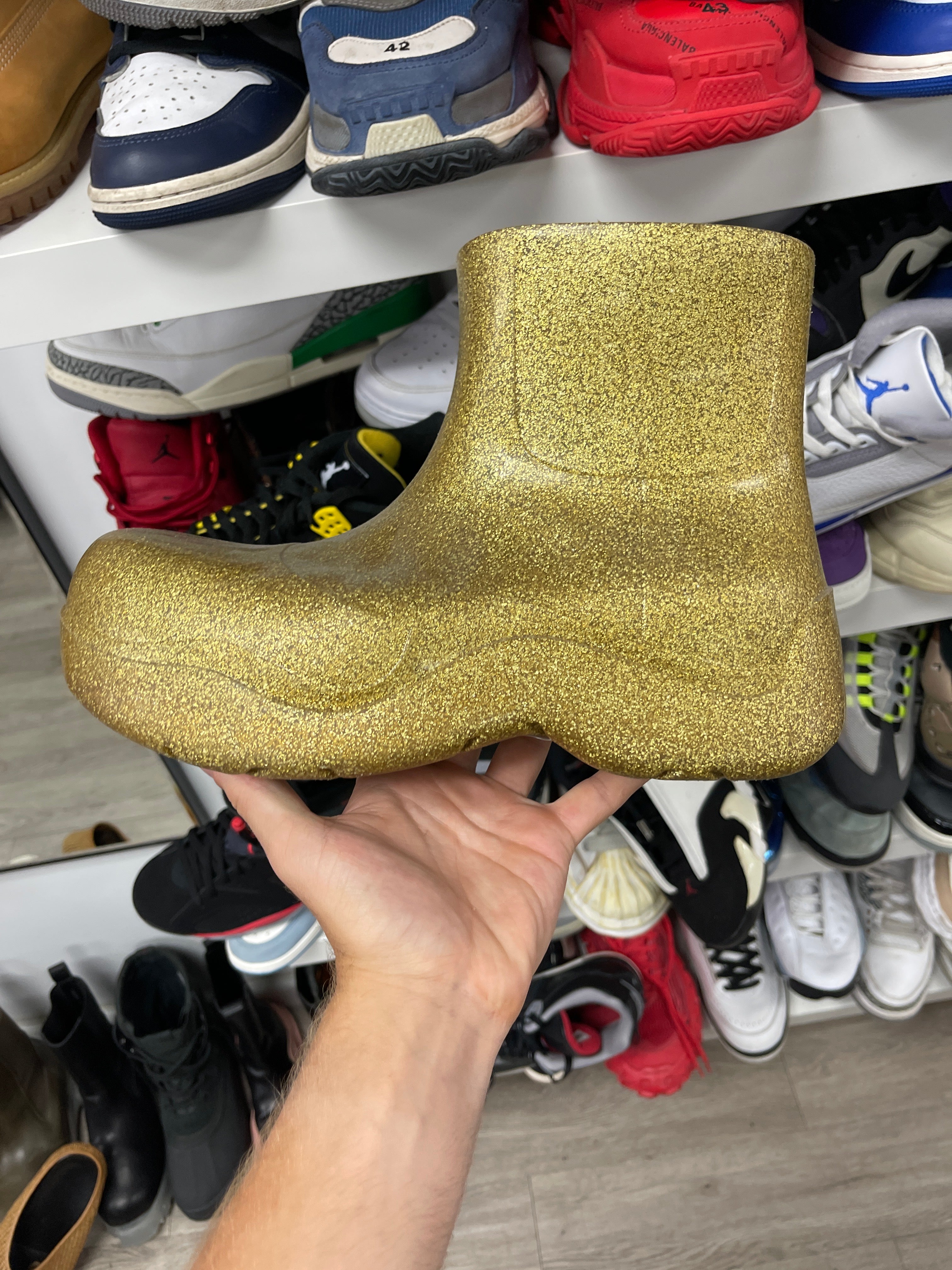 Bottega Veneta Gold Sparkle Rubber Boots Sneakers