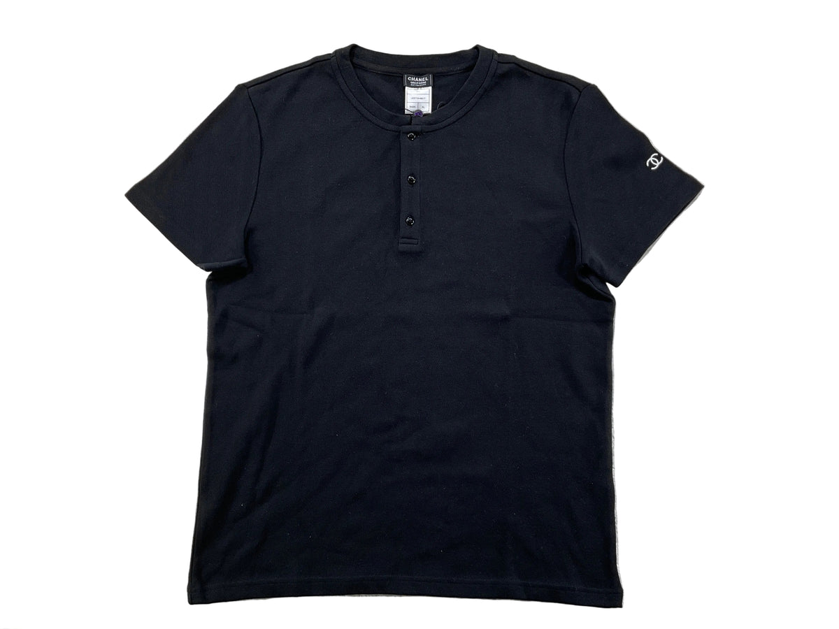 Chanel Black White CC Embroidered Henley Shirt