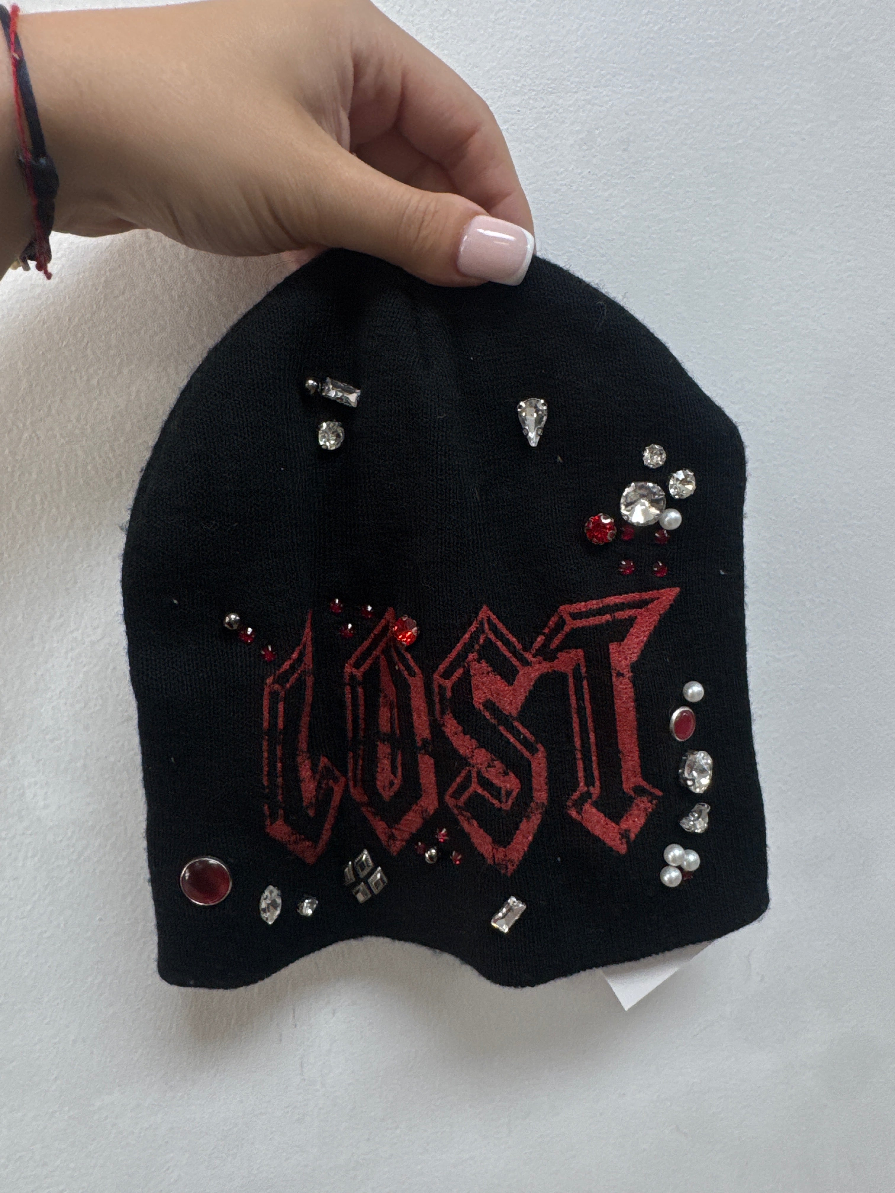 Lost Intricacy Black Red Rhinestone Beanie