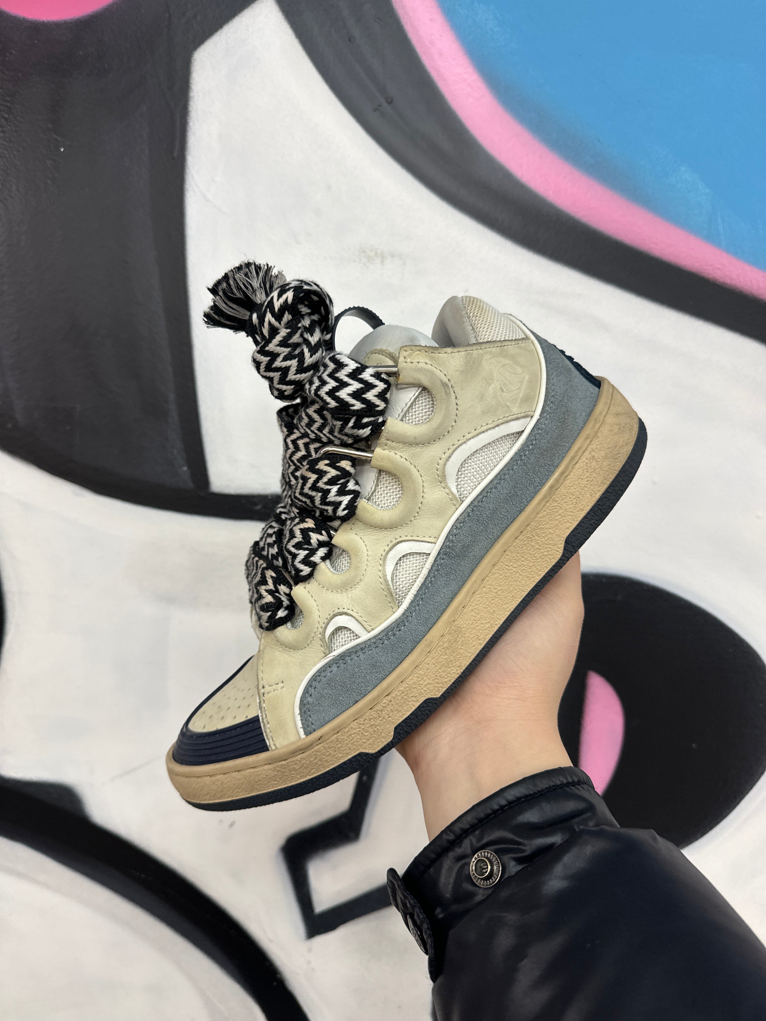 Lanvin Navy Cream Curb Sneakers