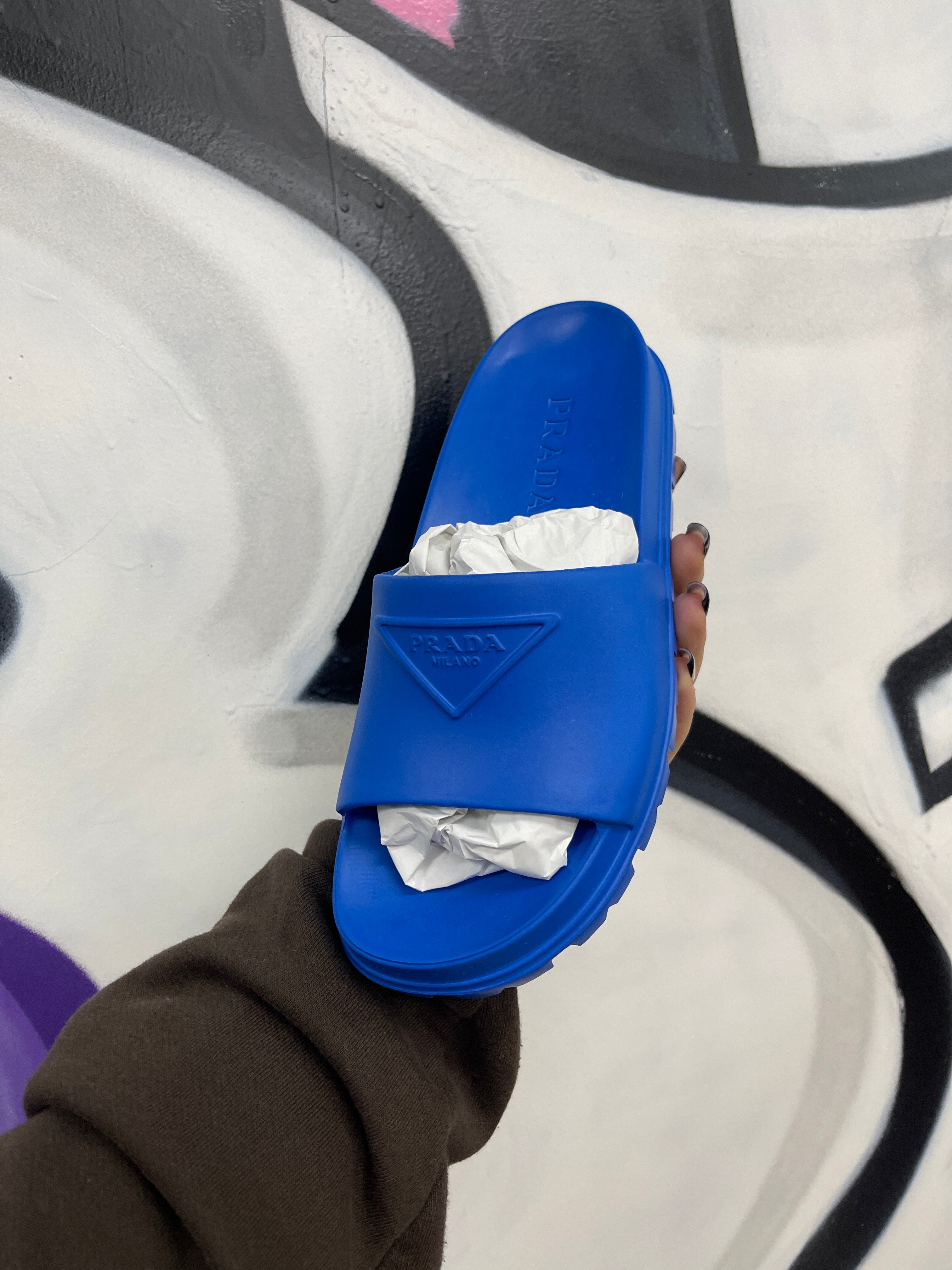 Prada Slides Blue  New 36 With Box