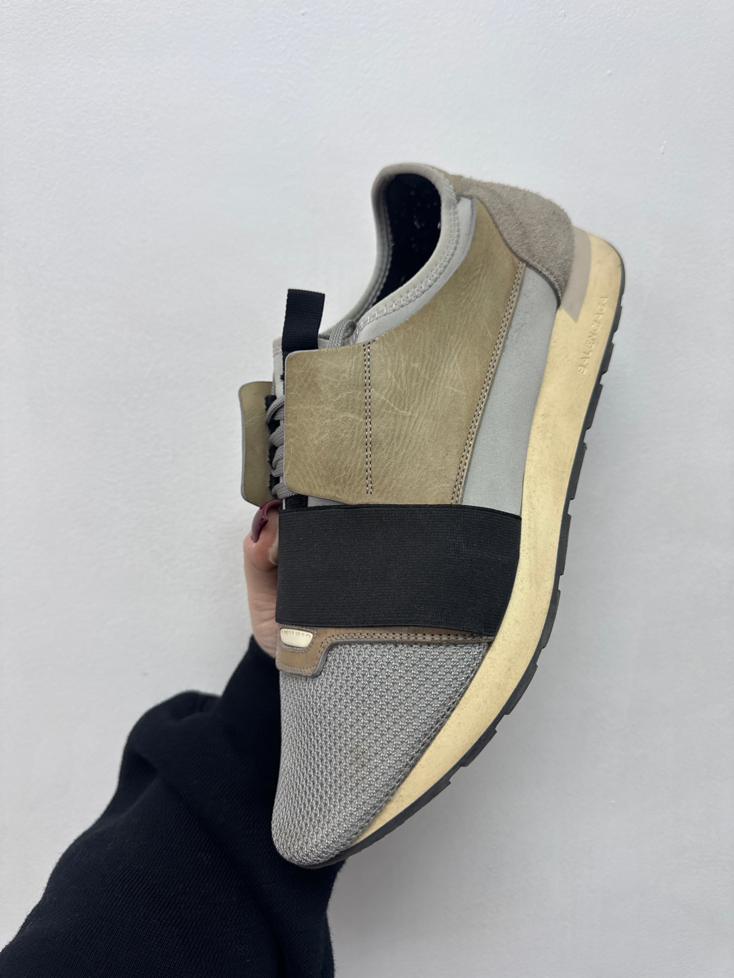Balenciaga Race Grey Black Strap Sneakers