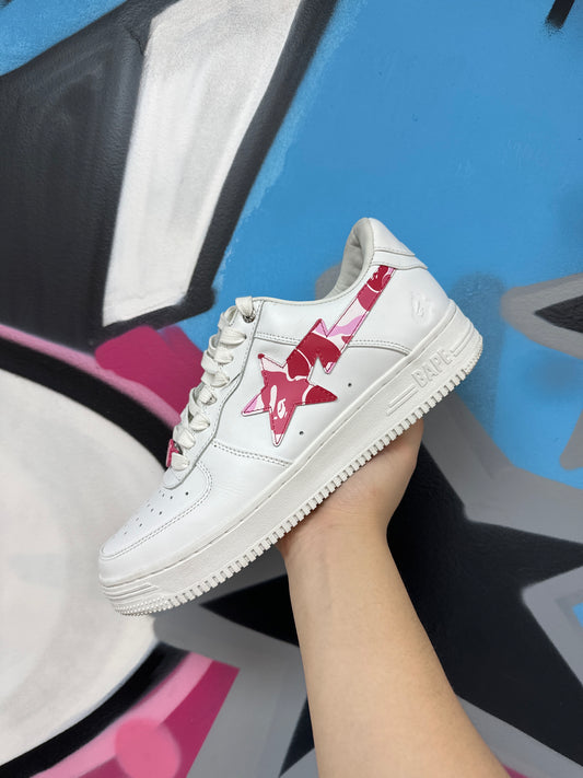 BAPE White Pink Bapesta Sneakers