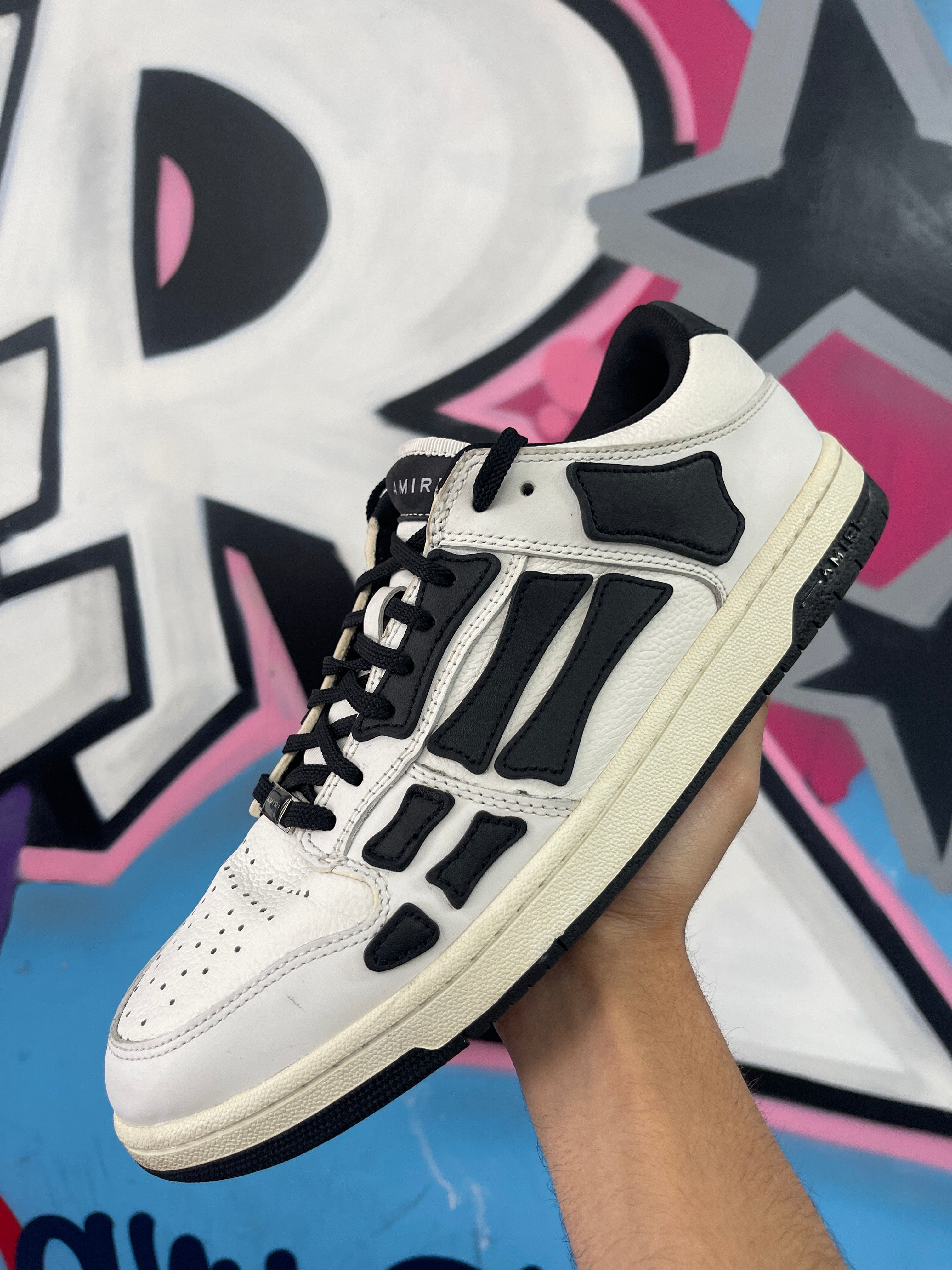 Amiri Skel Top Low White Black Used 12 With Box