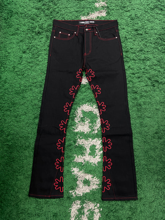 LOSTSHDWS Jeans Black Sun Logo Outline Red