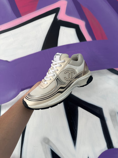 Chanel CC Logo Runner Cream Bronze Lightly Worn With Box