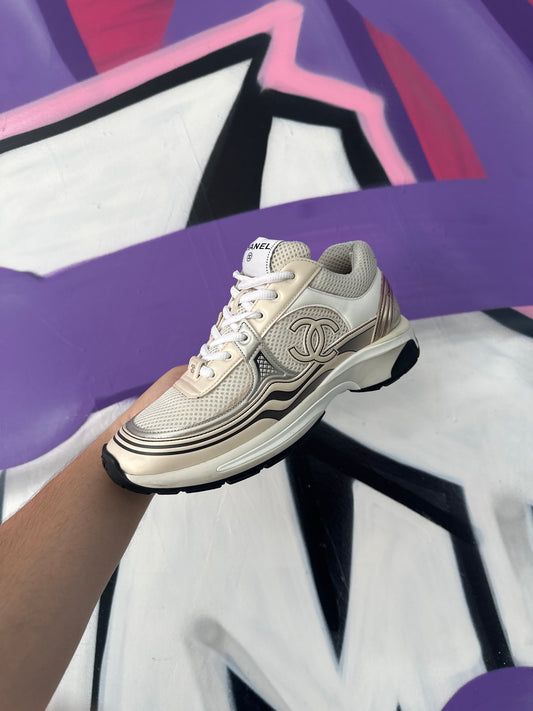 Chanel CC Logo Runner Cream Bronze Lightly Worn With Box