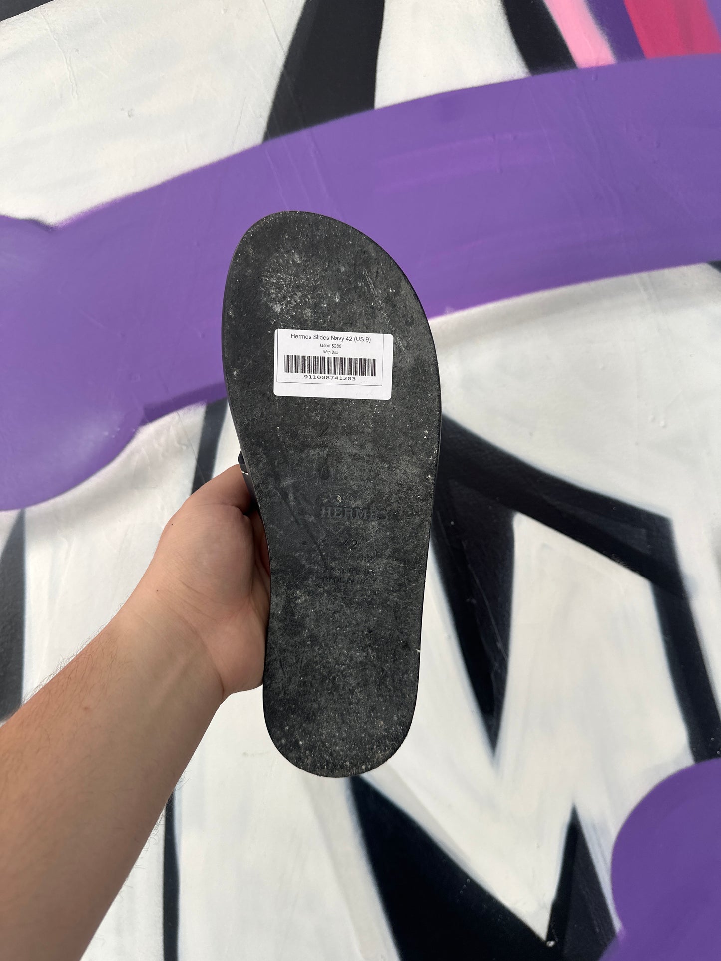 Hermes Slides Navy Used With Box