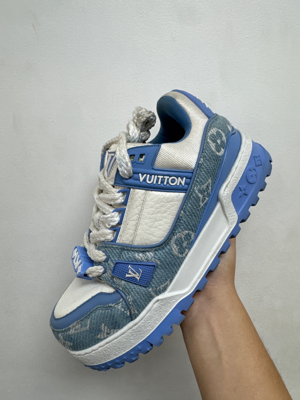 Louis Vuitton Baby Blue Denim Monogram Maxi Trainer Sneakers