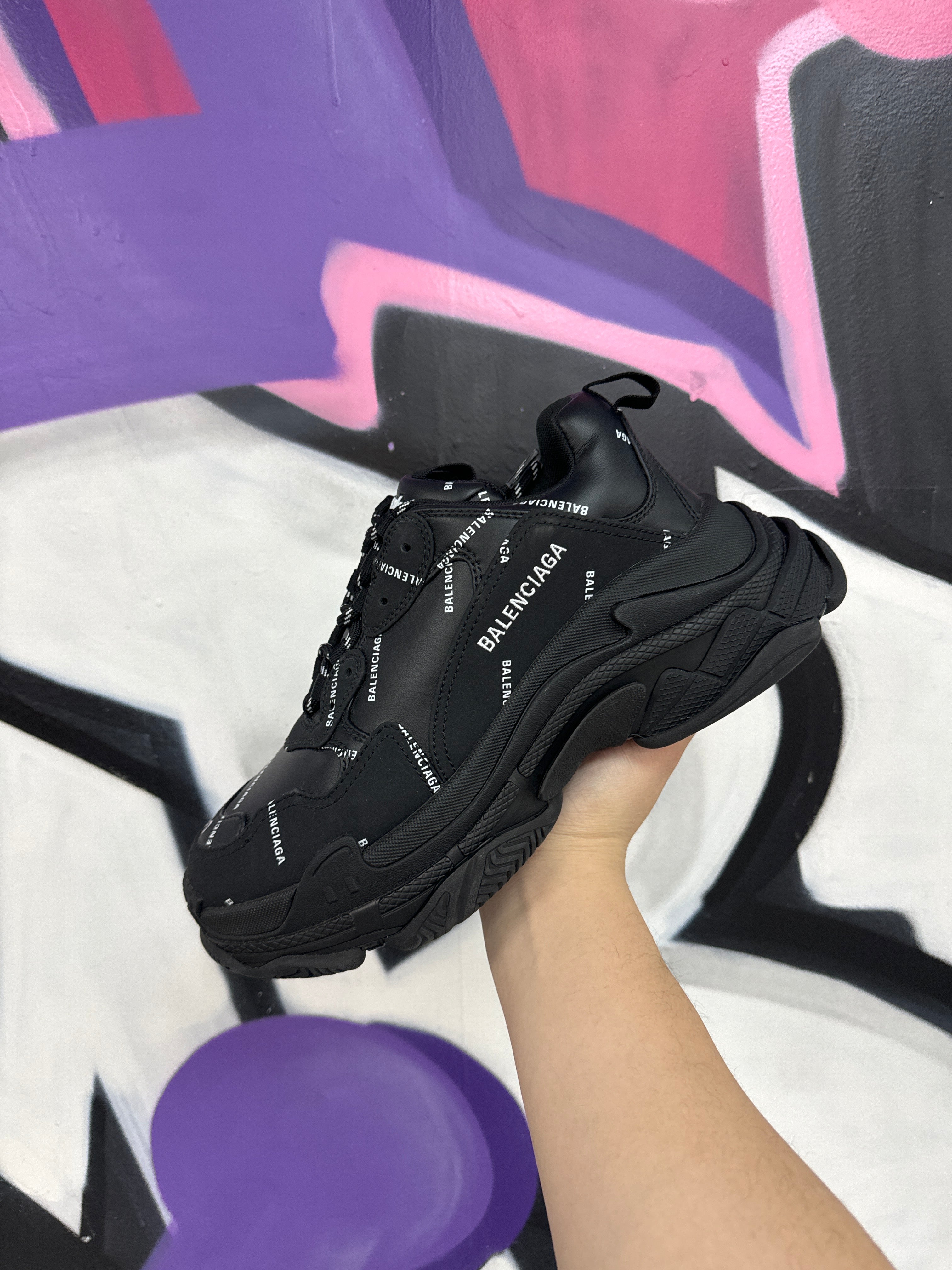 Balenciaga Black Monogram Triple S Sneakers