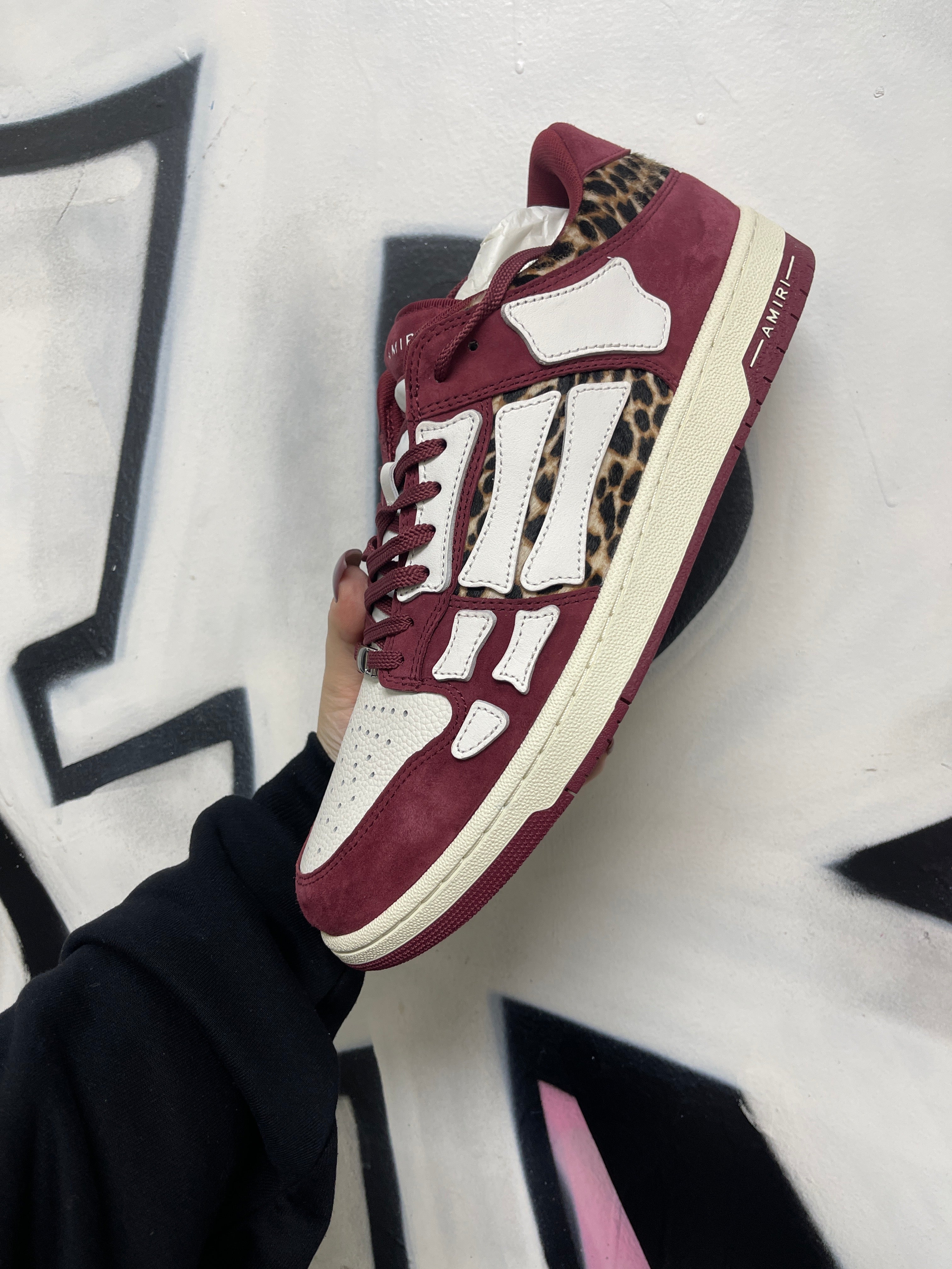 Amiri Skel Low Maroon Leopard Sneakers