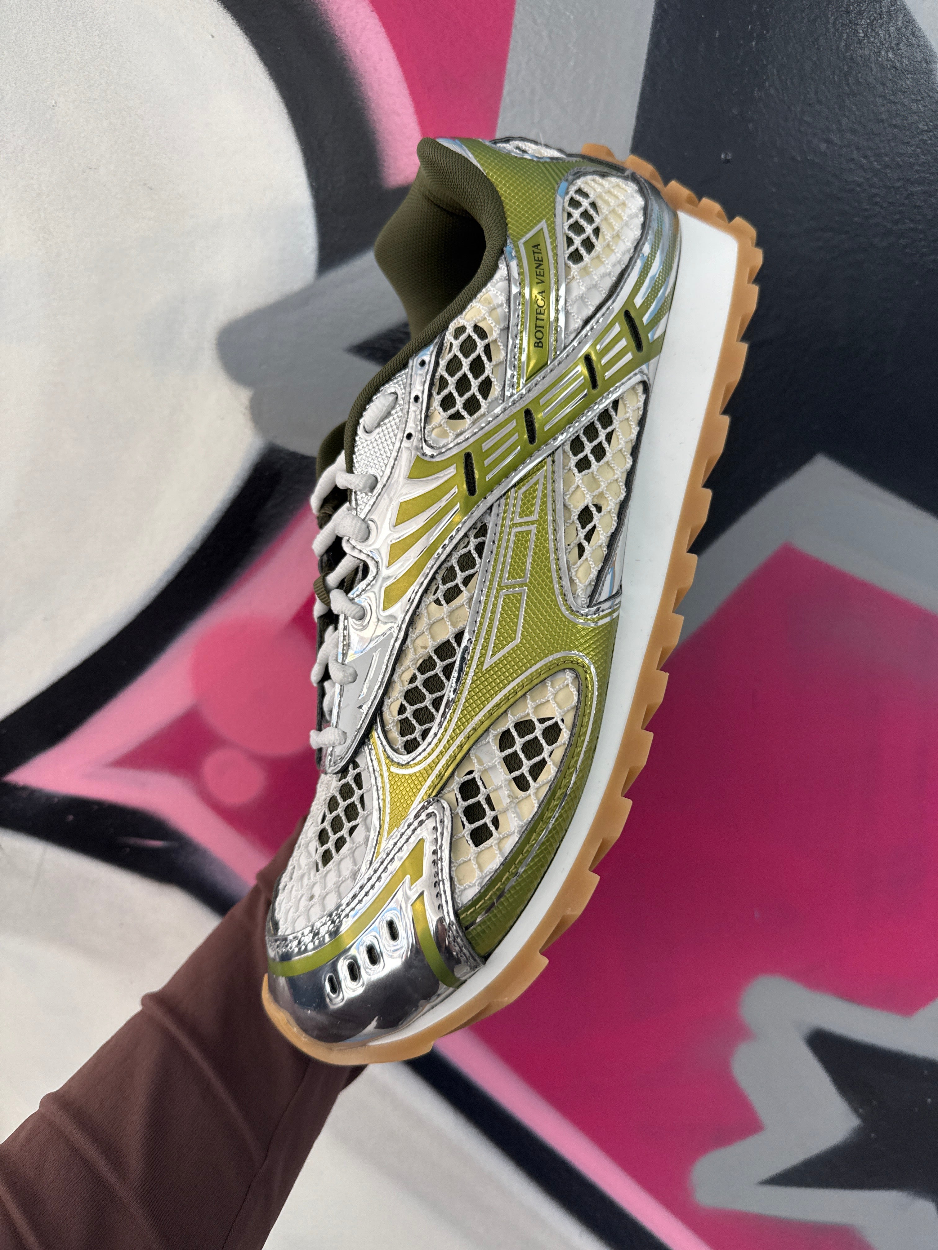 Bottega Veneta Olive Silver Orbits Sneakers