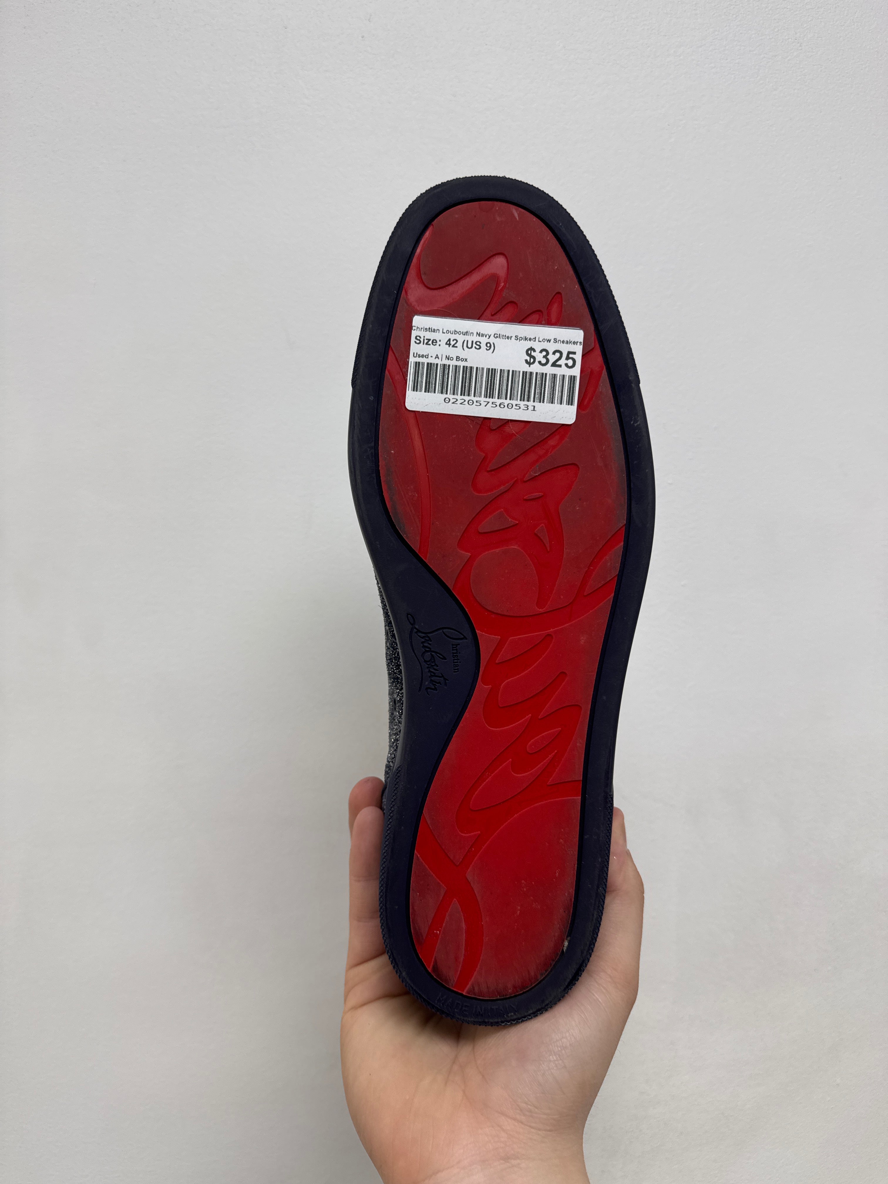 Christian Louboutin Navy Glitter Spiked Low Sneakers