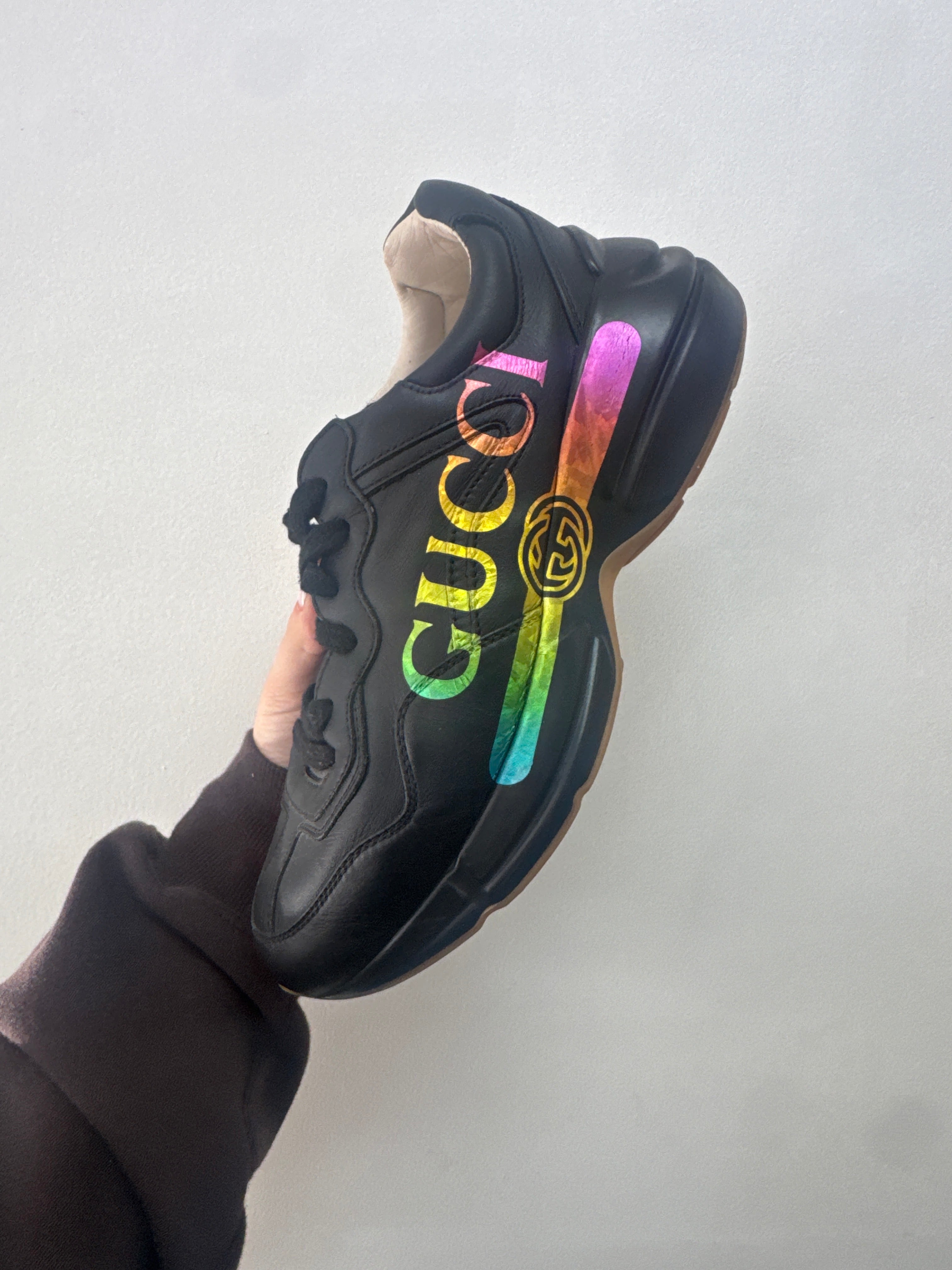 Gucci Rython Sneakers Black Multi Color Used No Box
