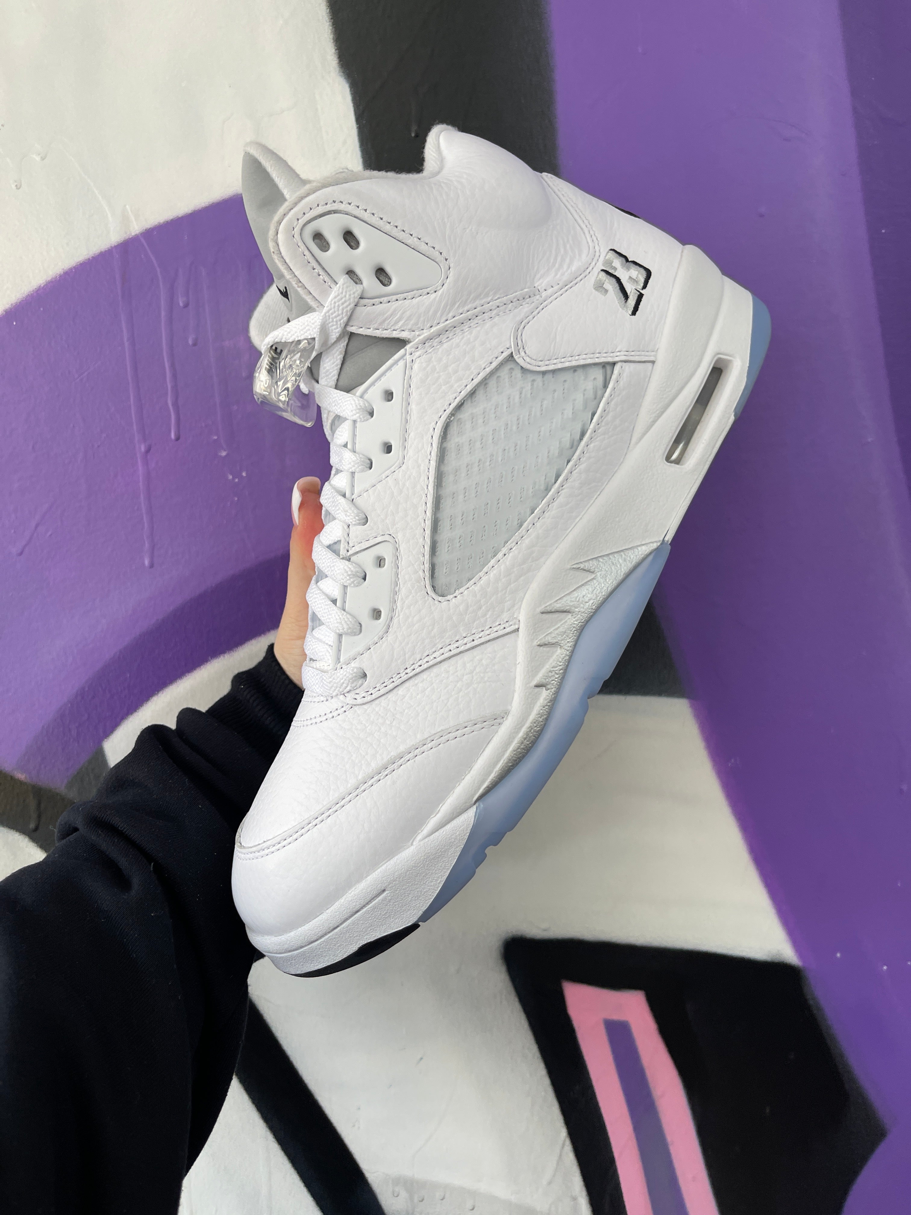 Jordan 5 White Metallic Sneakers