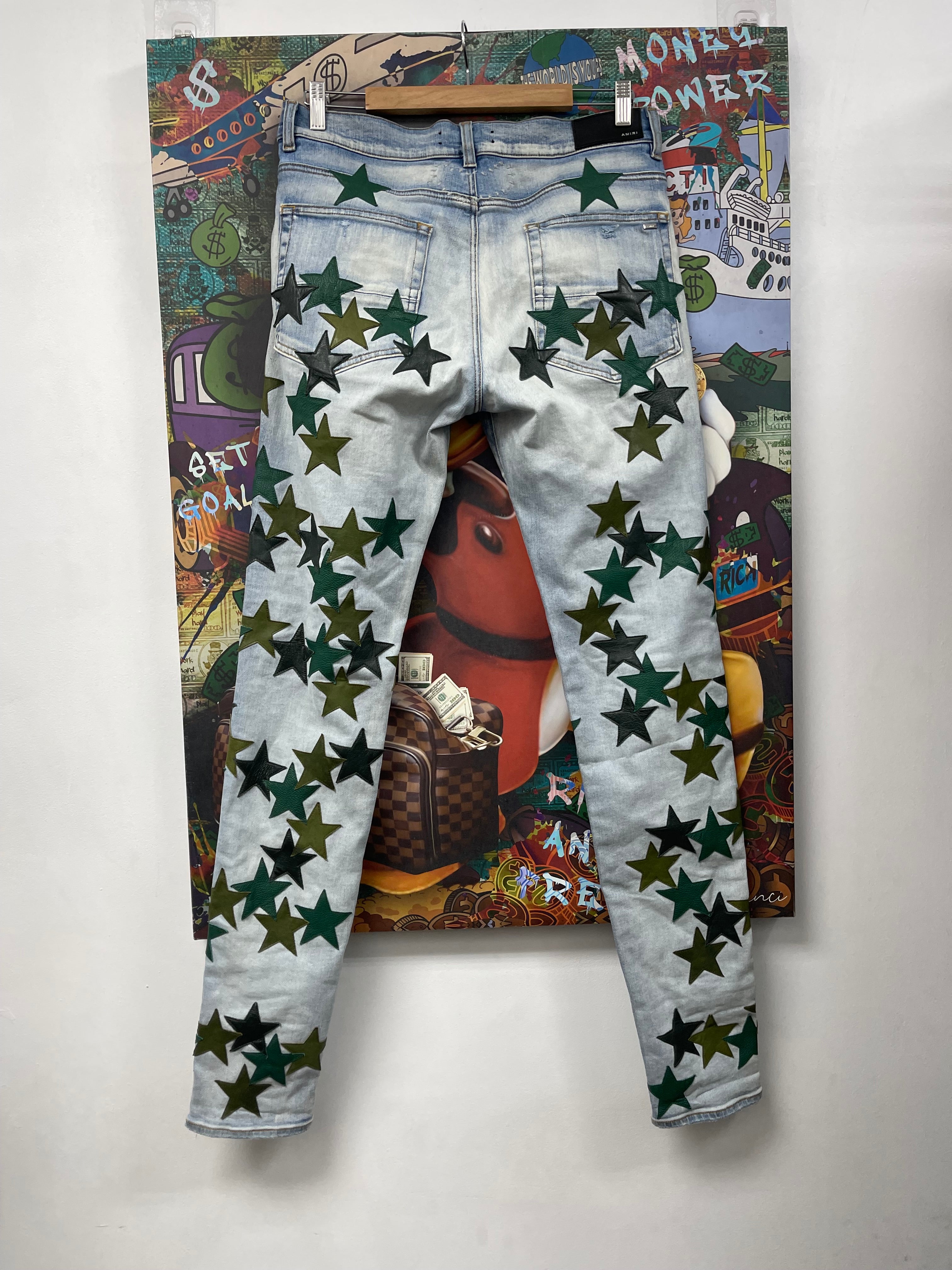 Amiri Light Wash Green Chemist Stars Jeans