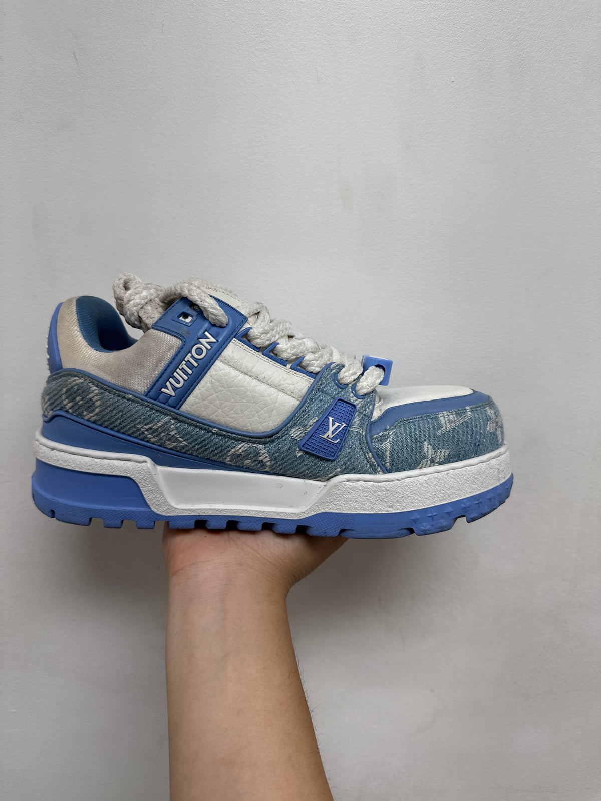Louis Vuitton Baby Blue Denim Monogram Maxi Trainer Sneakers