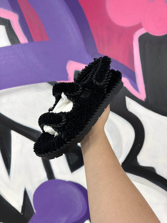 Bottega Veneta Fur Sandals Black New With Box