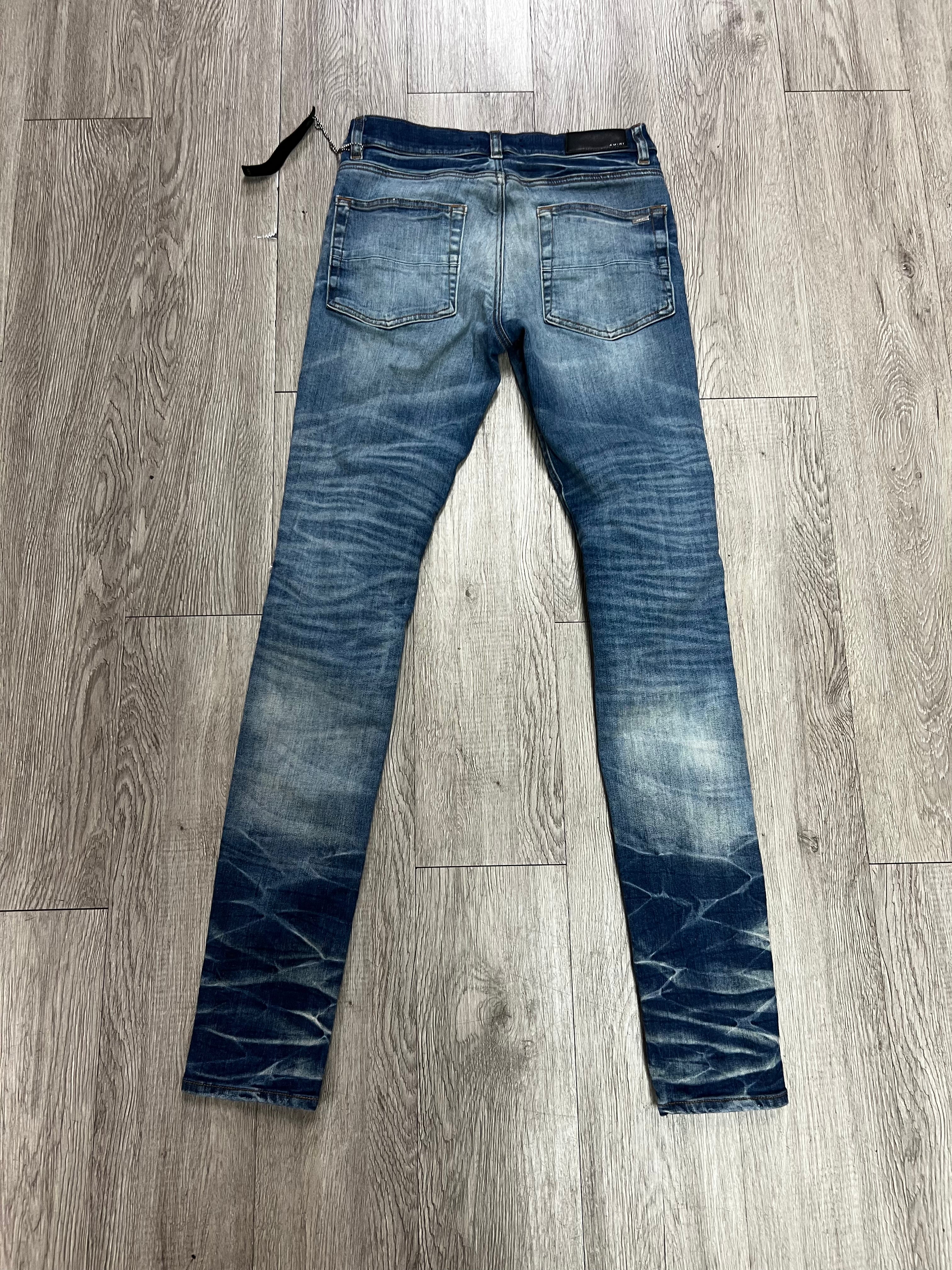 Amiri MX1 Dark Wash Red Paisley Patch Jeans