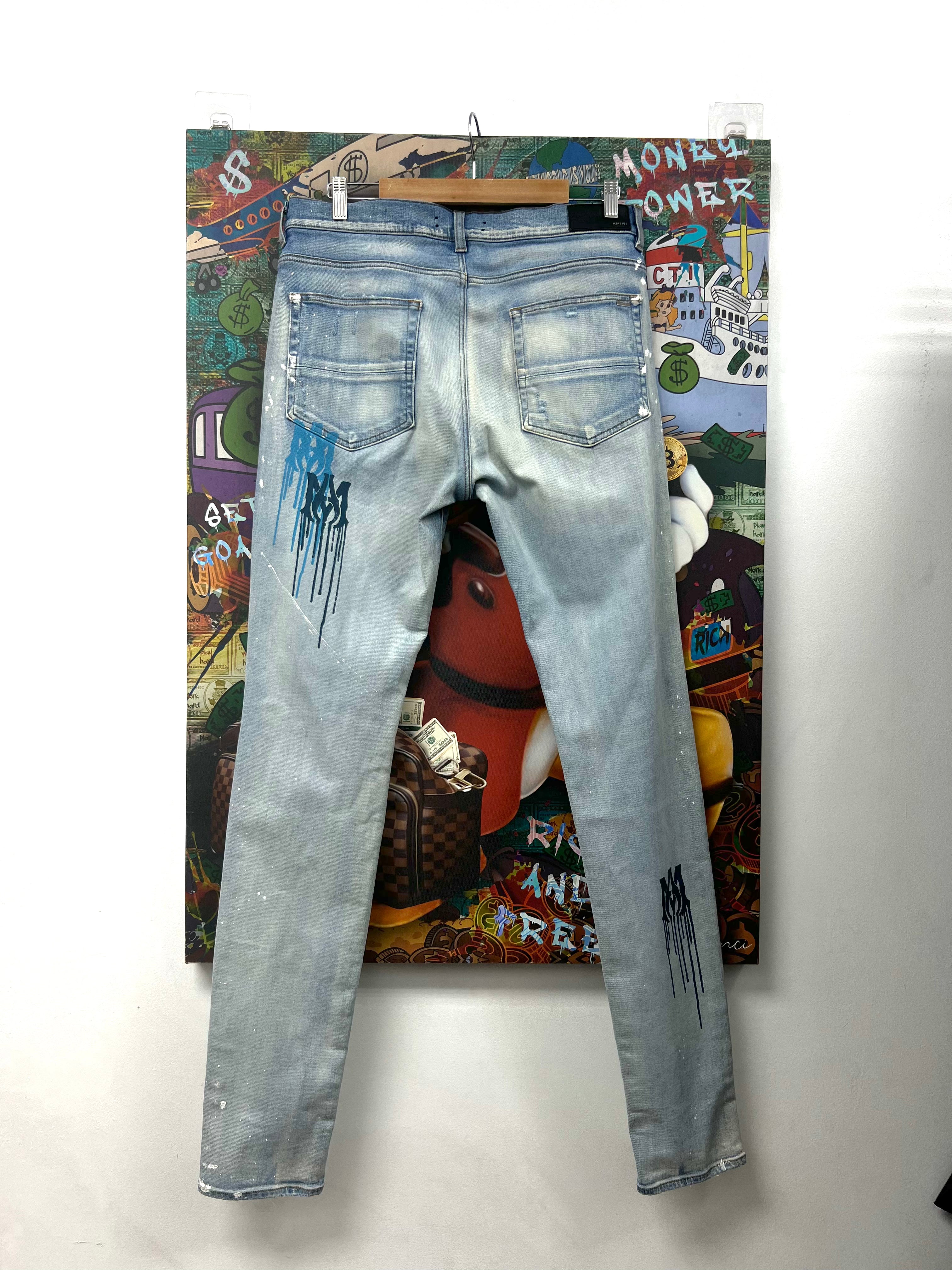 Amiri Light Wash MA Painter Drip Jeans