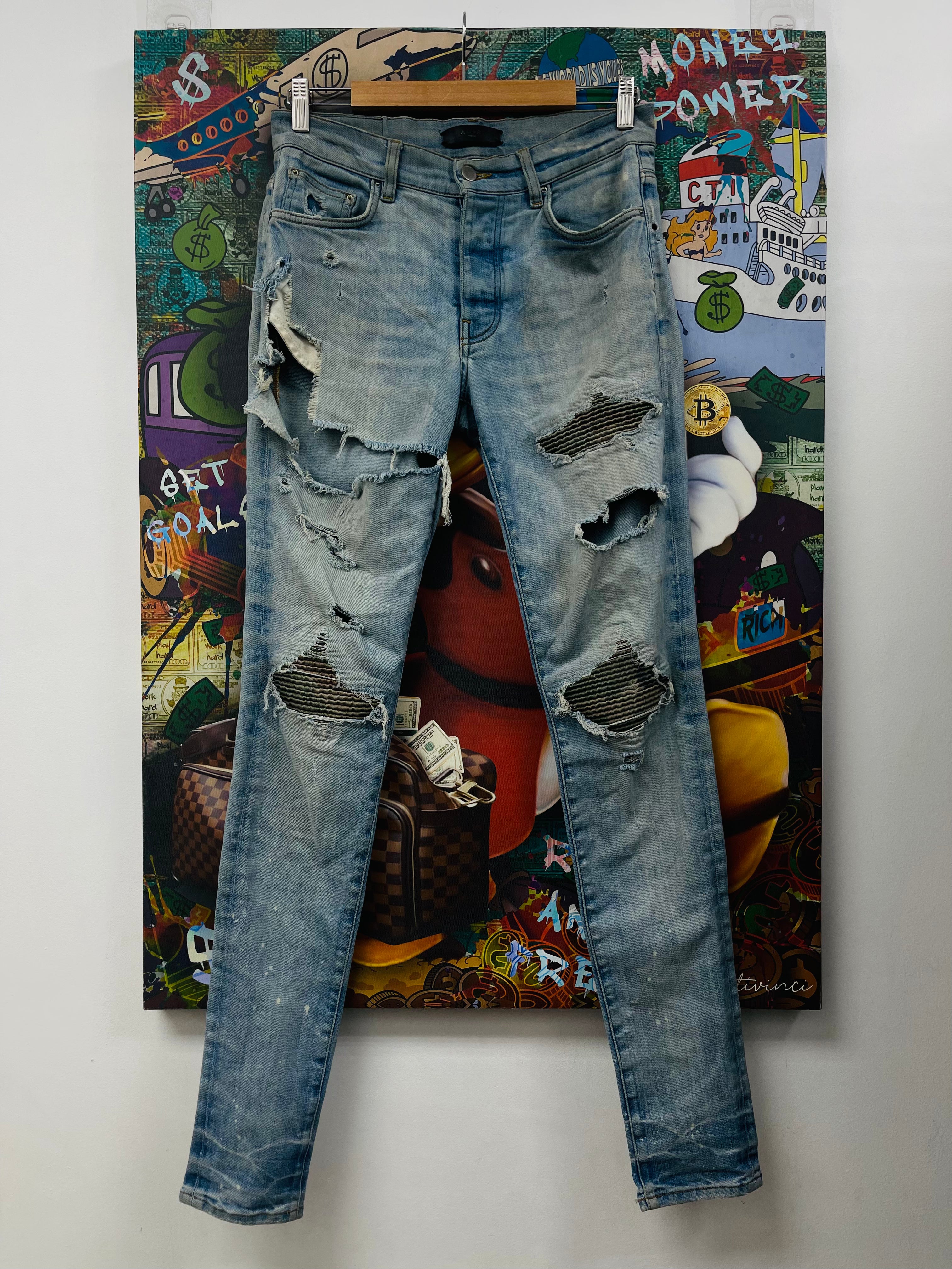 Amiri Light Wash Camo Patch MX1 Jeans