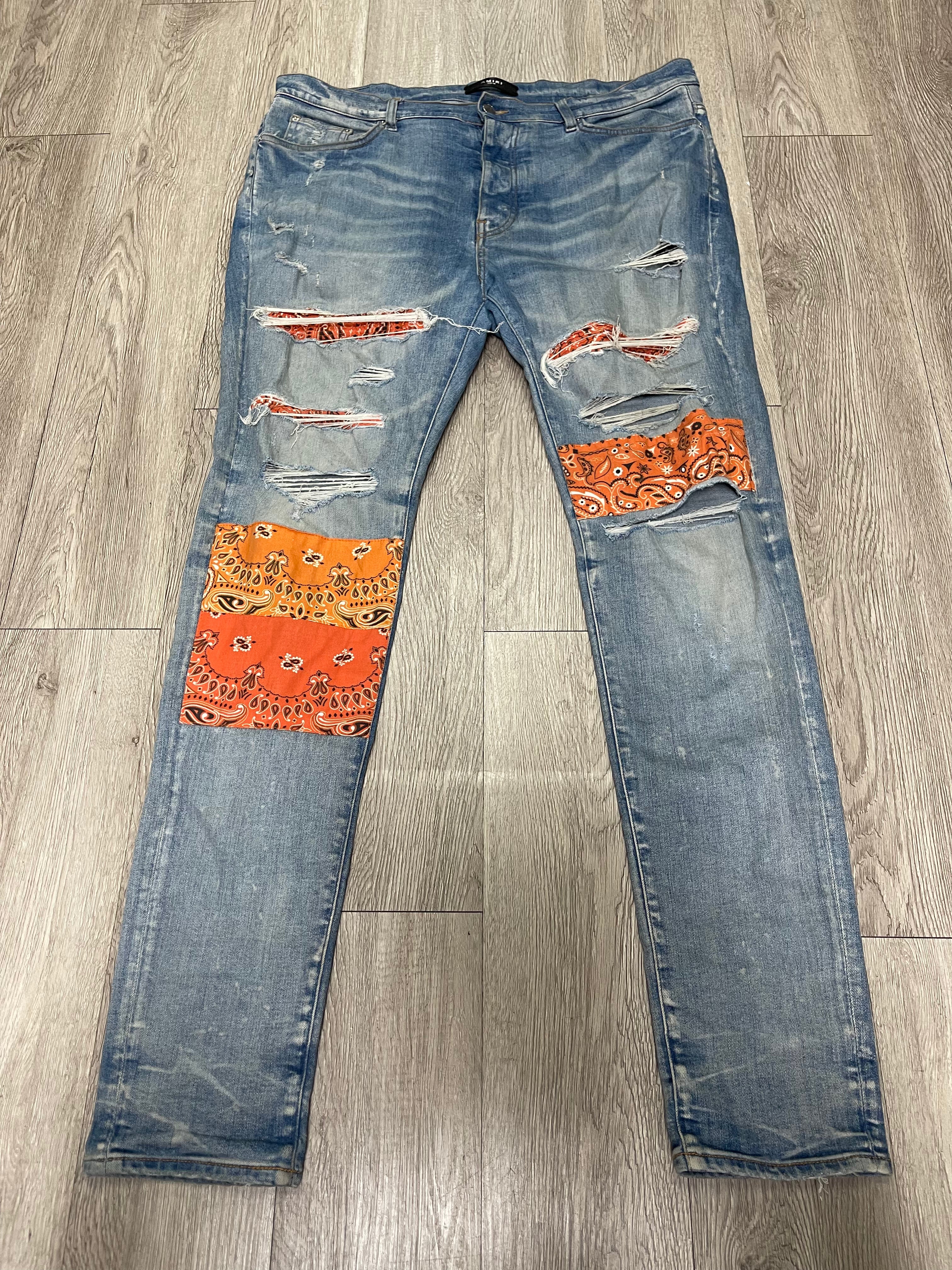 Amri Light Wash Orange Paisley Patchwork Jeans