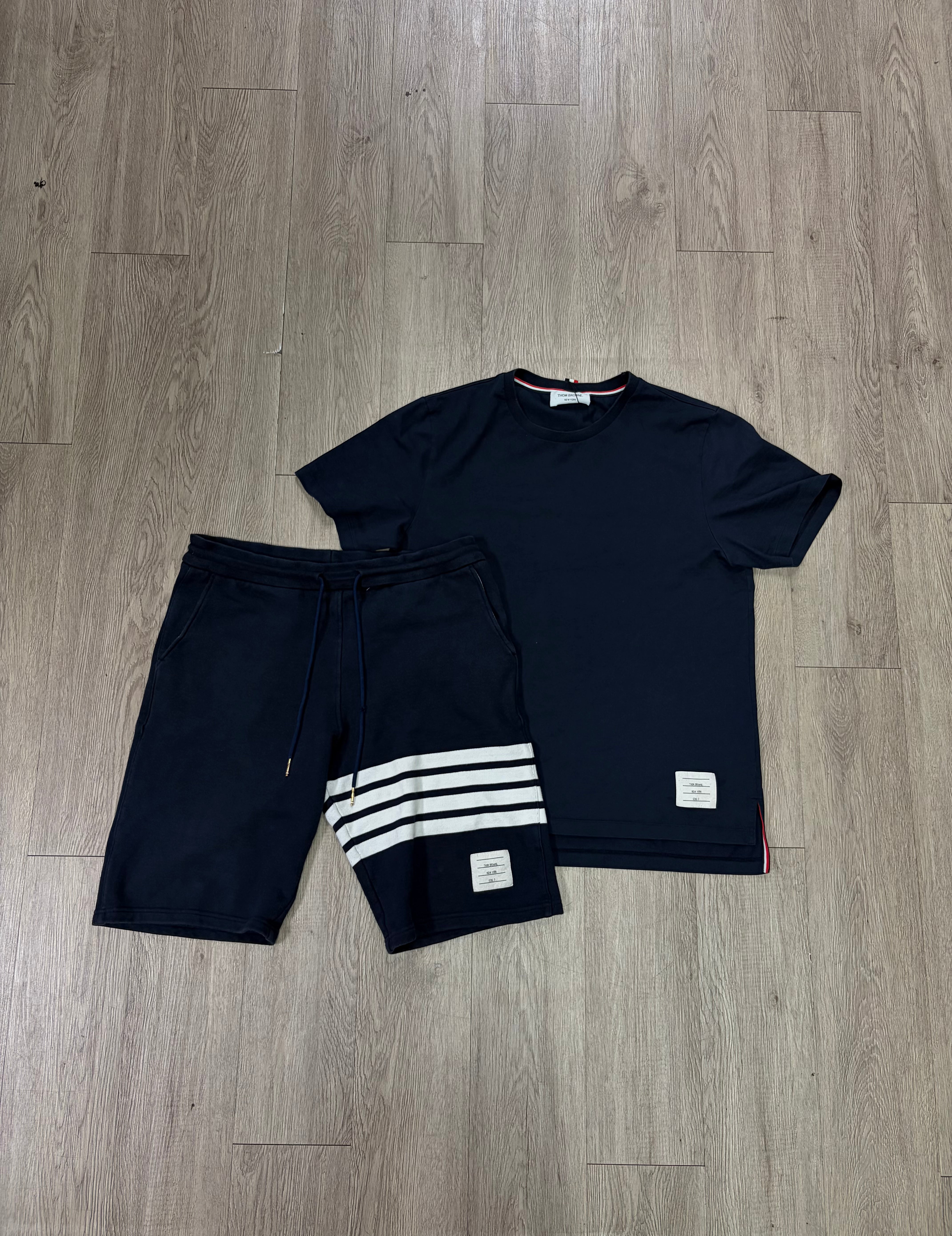 Thom Browne Navy White 4 Bar T- Shirt & Shorts Set