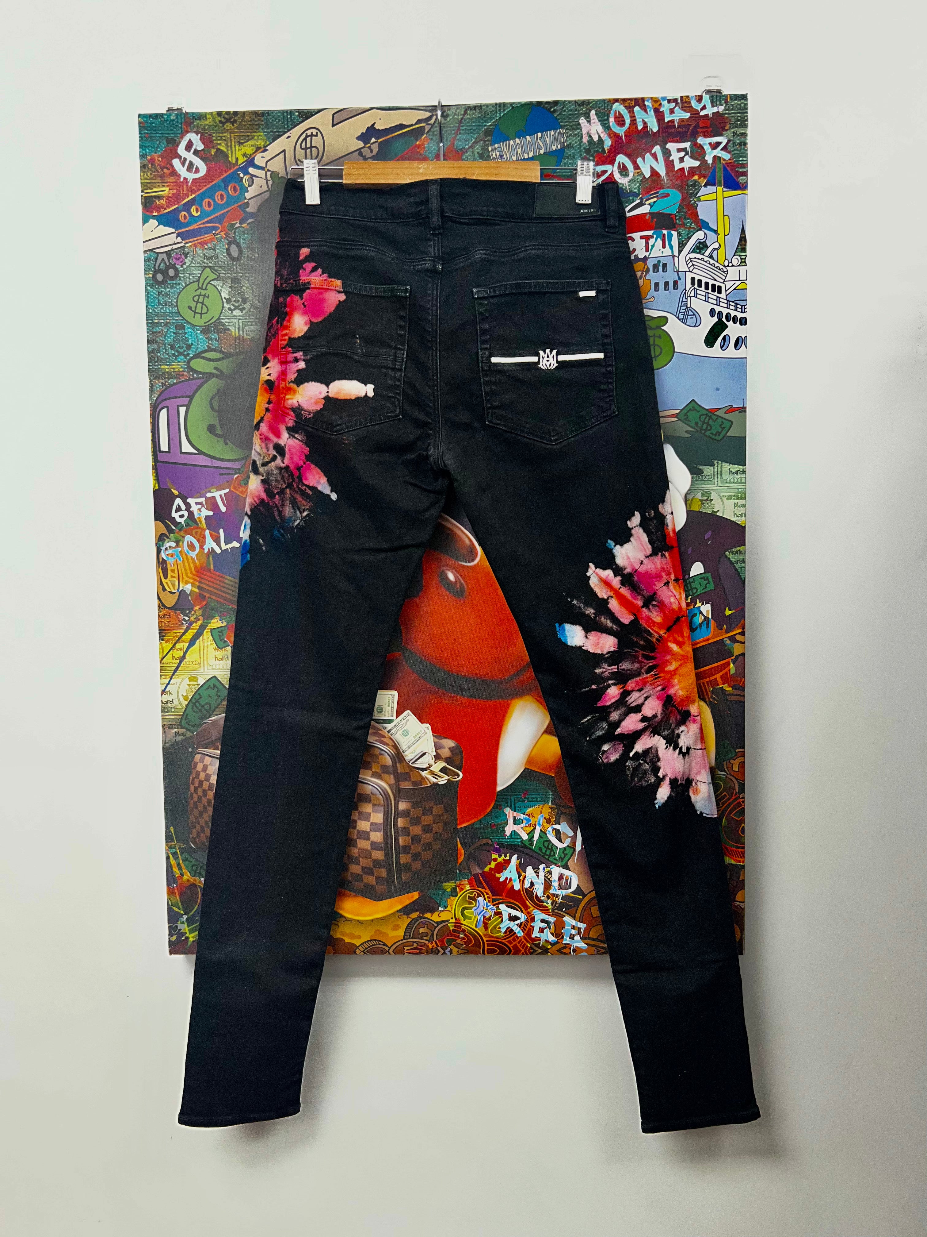 Amiri Black Wash Tie Dye Jeans