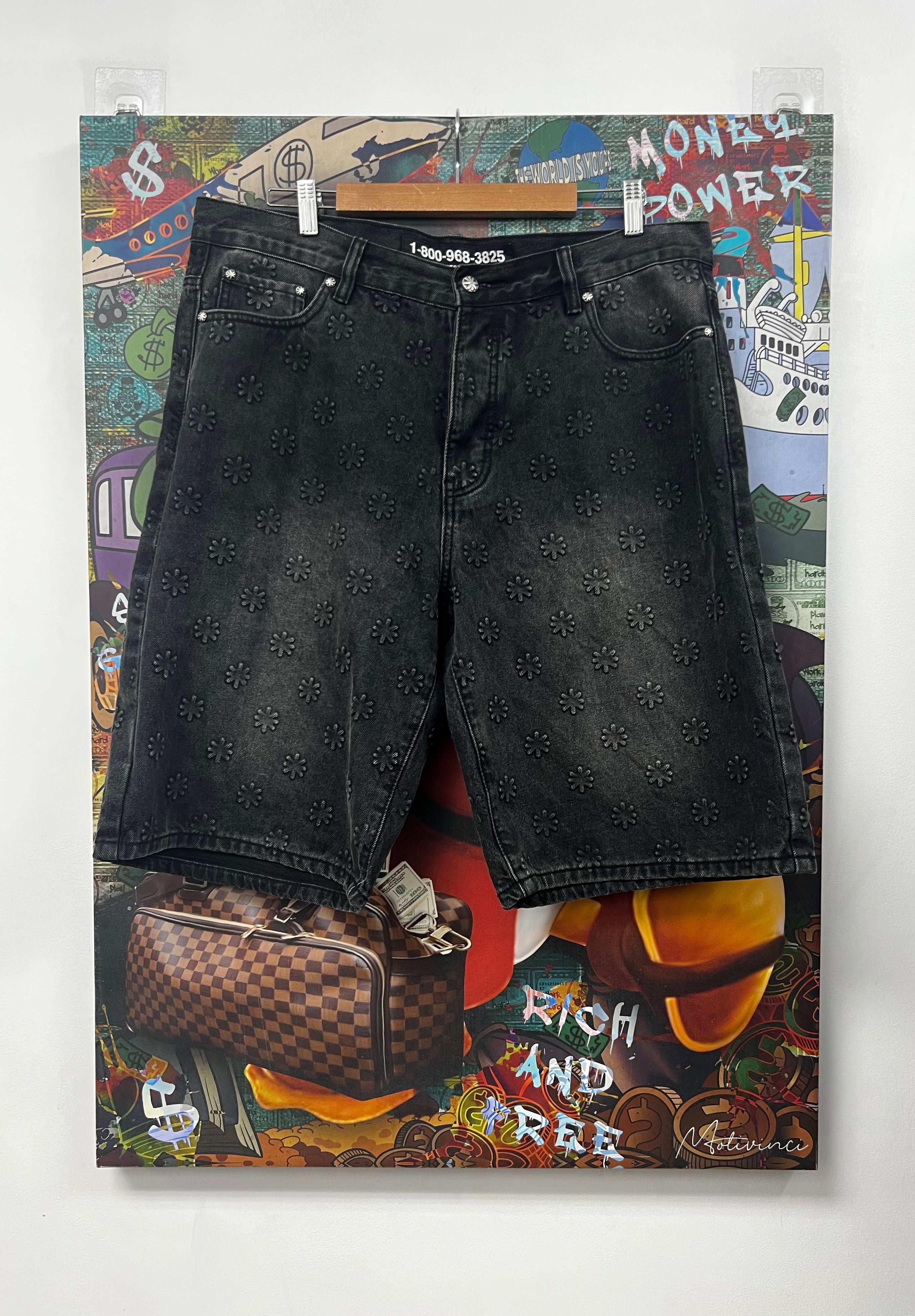 LOSTSHDWS Black Embossed Jean Shorts