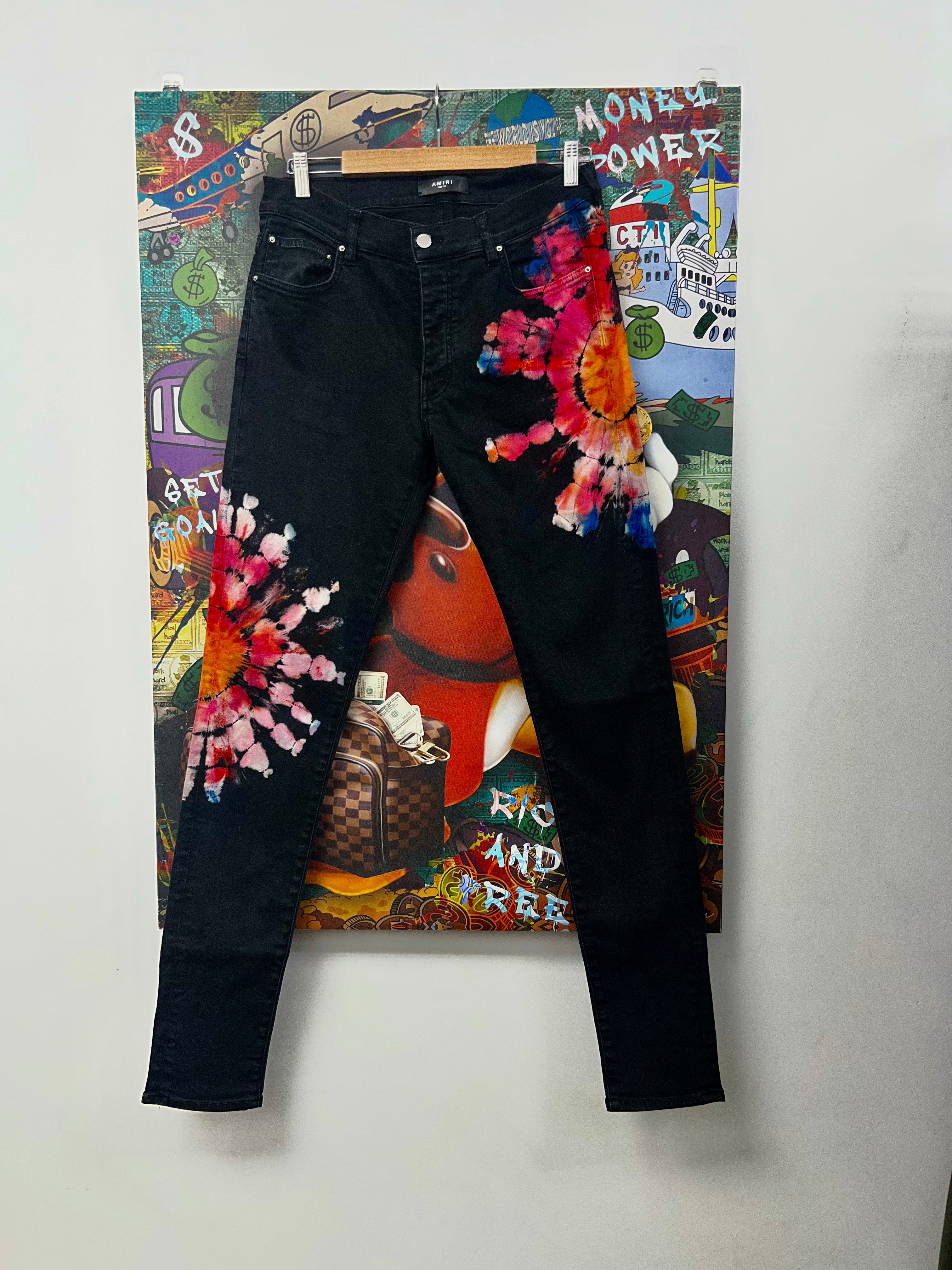 Amiri Black Wash Tie Dye Jeans