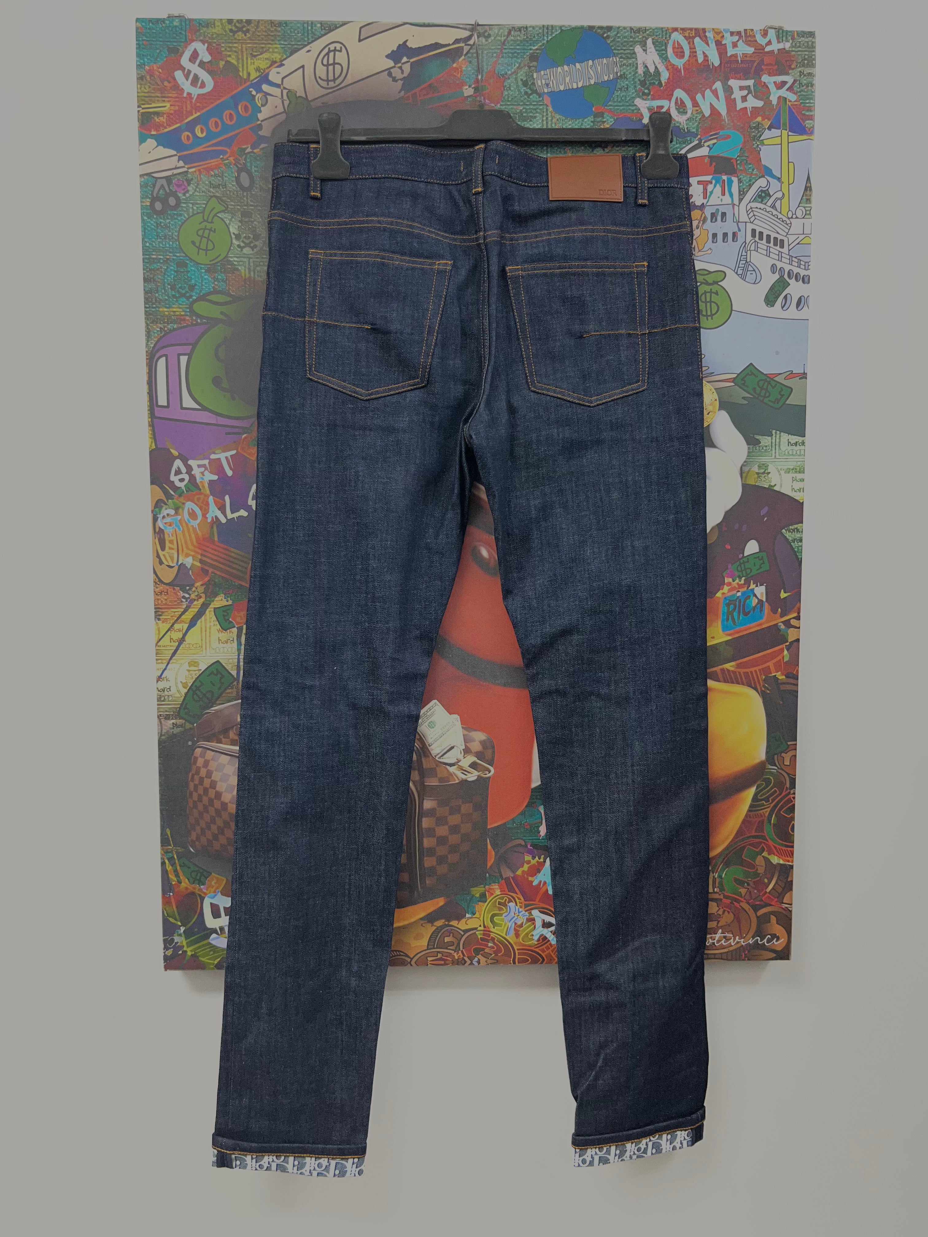 Dior Navy Selvedge Cuff Logo Jeans