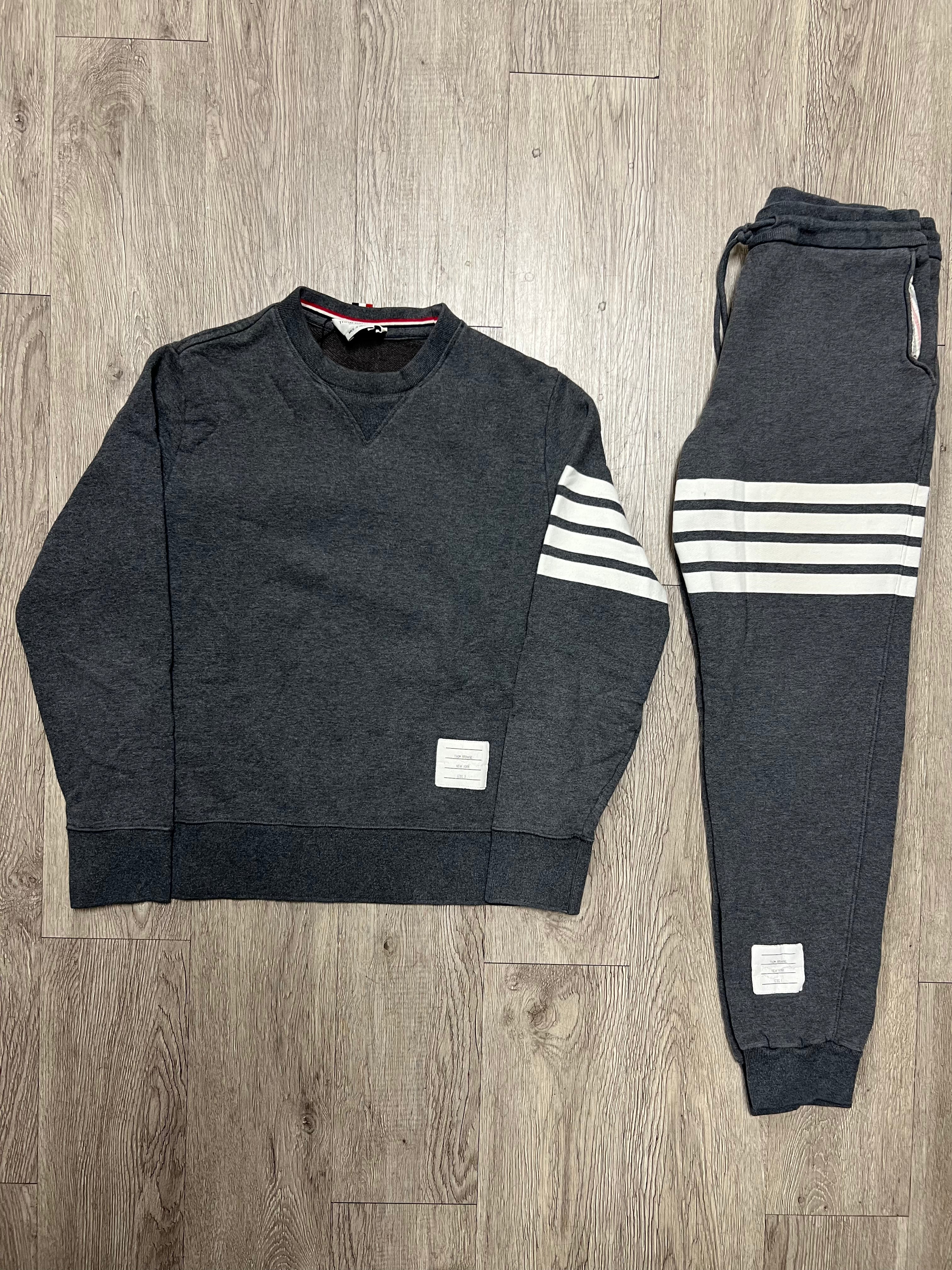 Thom Browne Charcoal Grey 4 Bar Crewneck Sweatsuit