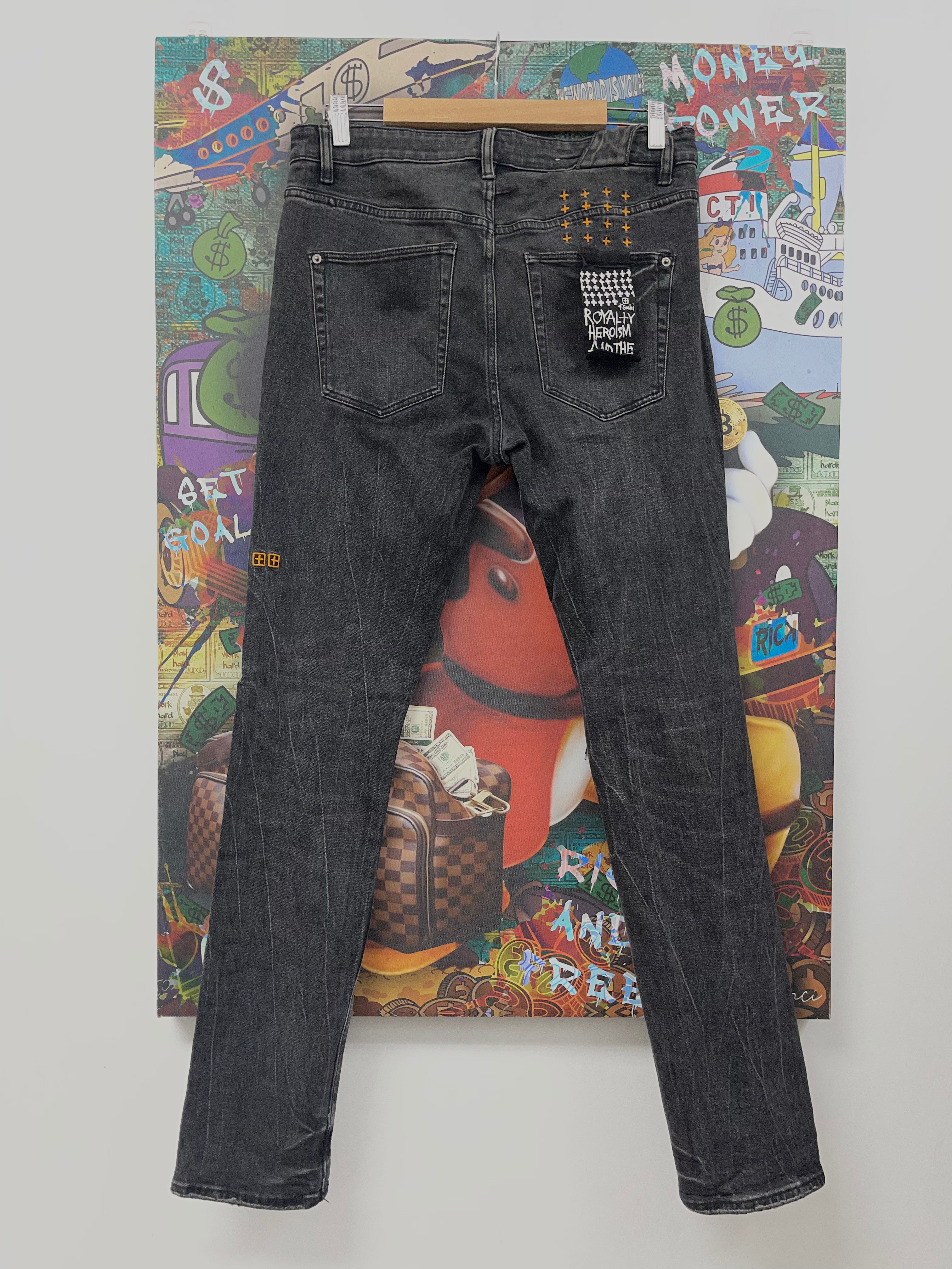 Ksubi Black Wash Orange Ripped Jeans