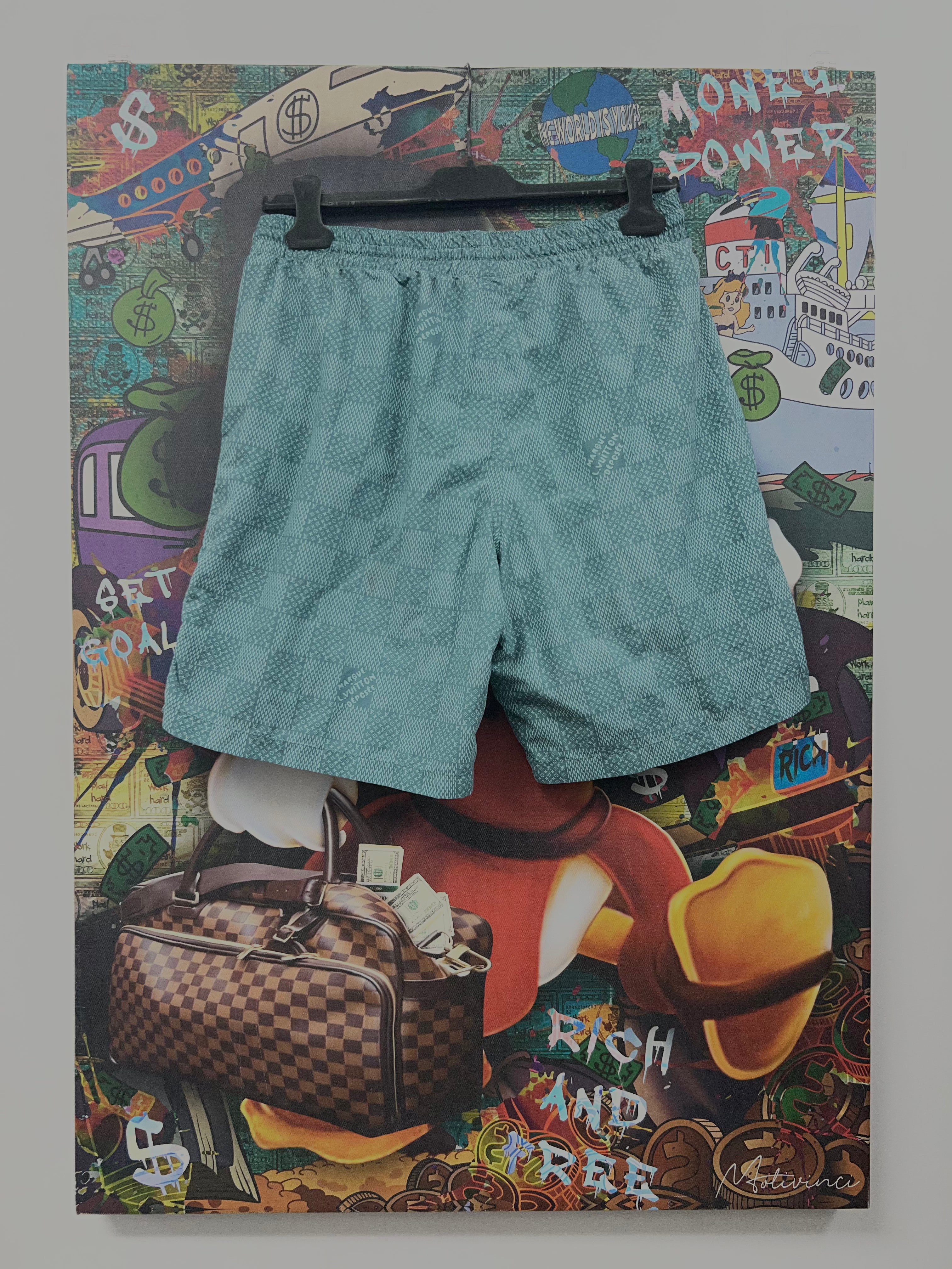 Louis Vuitton Teal Damie Marque Swim Trunks