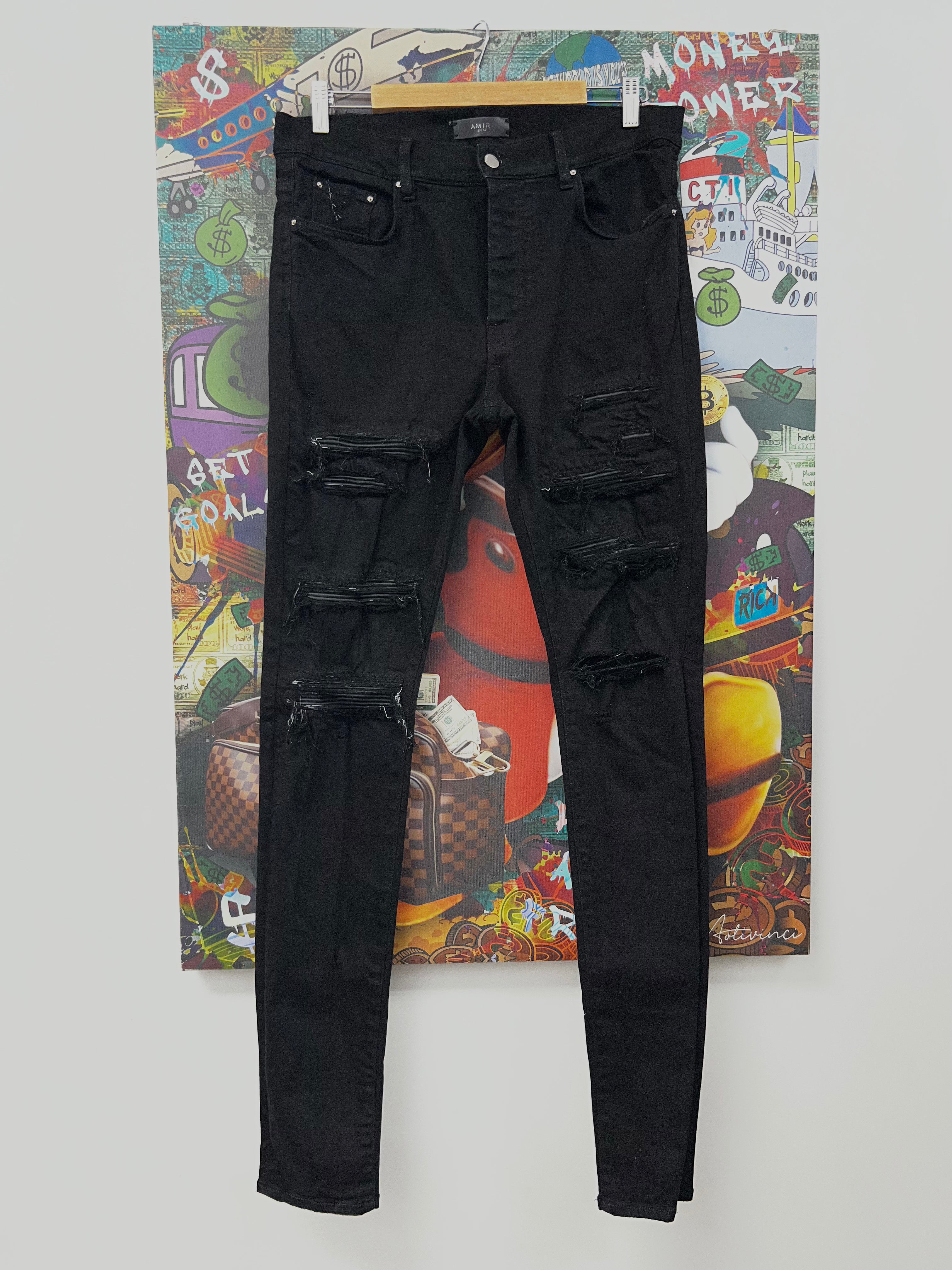 Amiri Black Black Thrasher Patch Jeans
