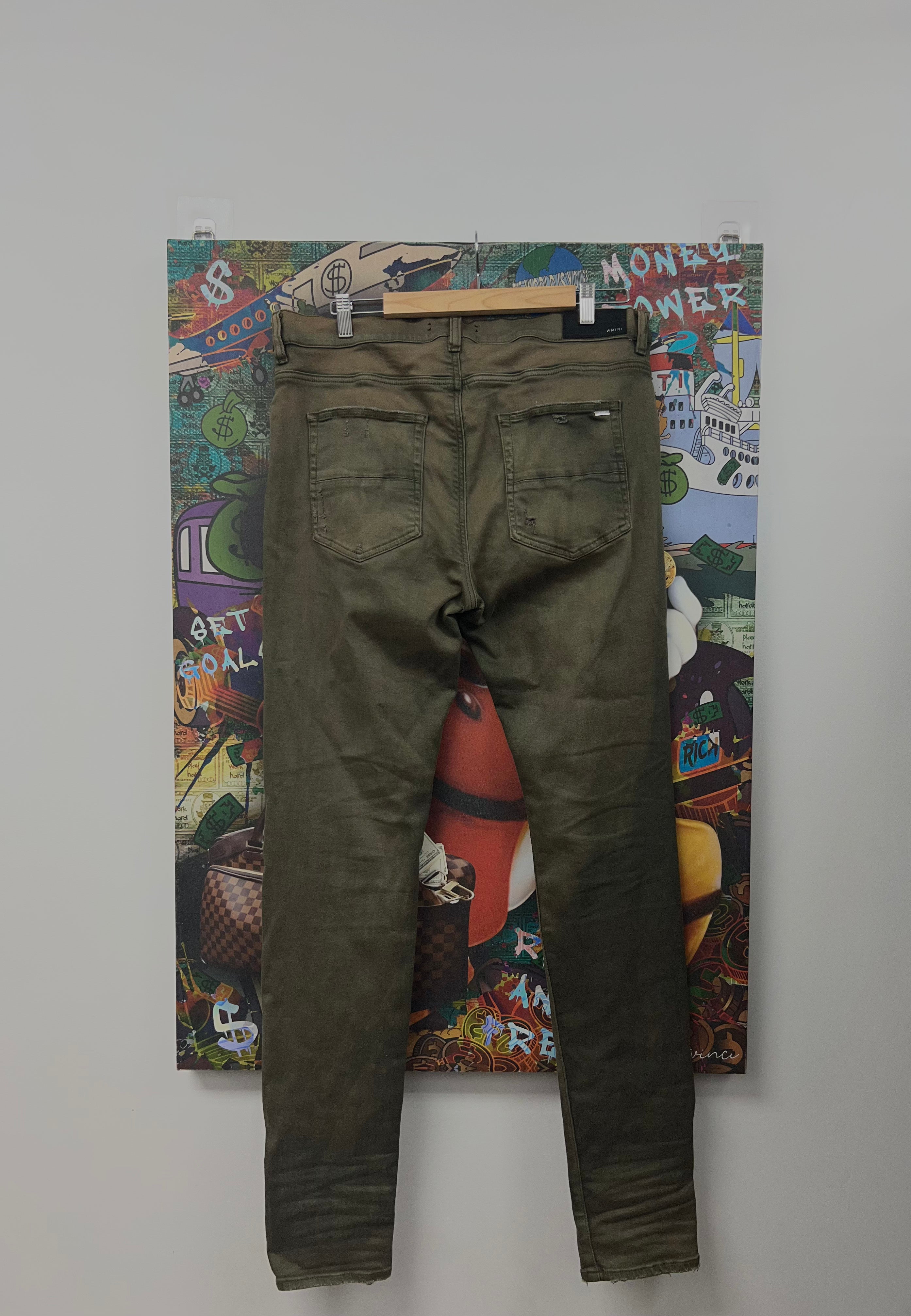 Amiri MX1 Olive Orange Bandana Patch Jeans