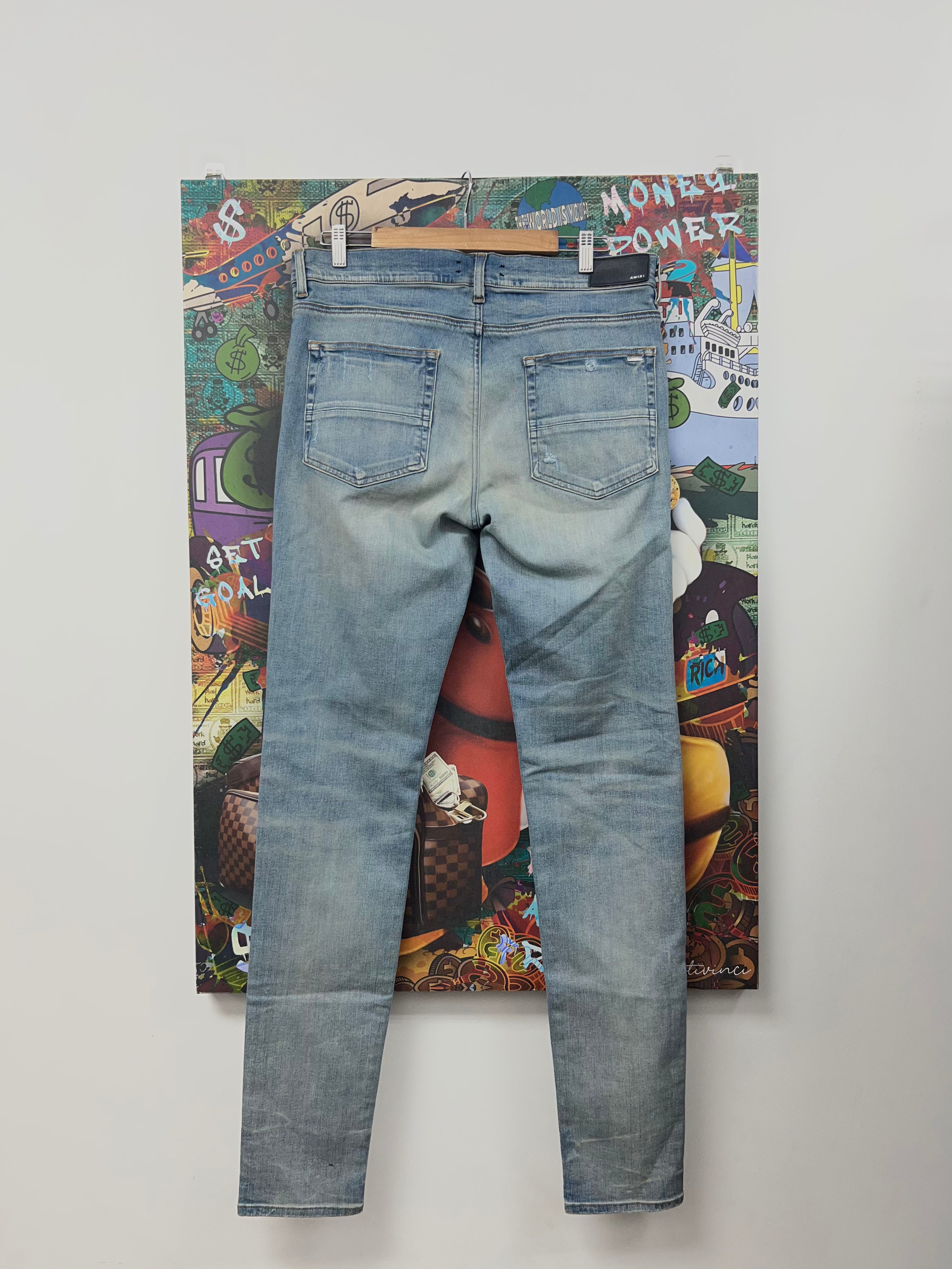 Amiri MX1 Light Wash Denim Paisley Patch Jeans
