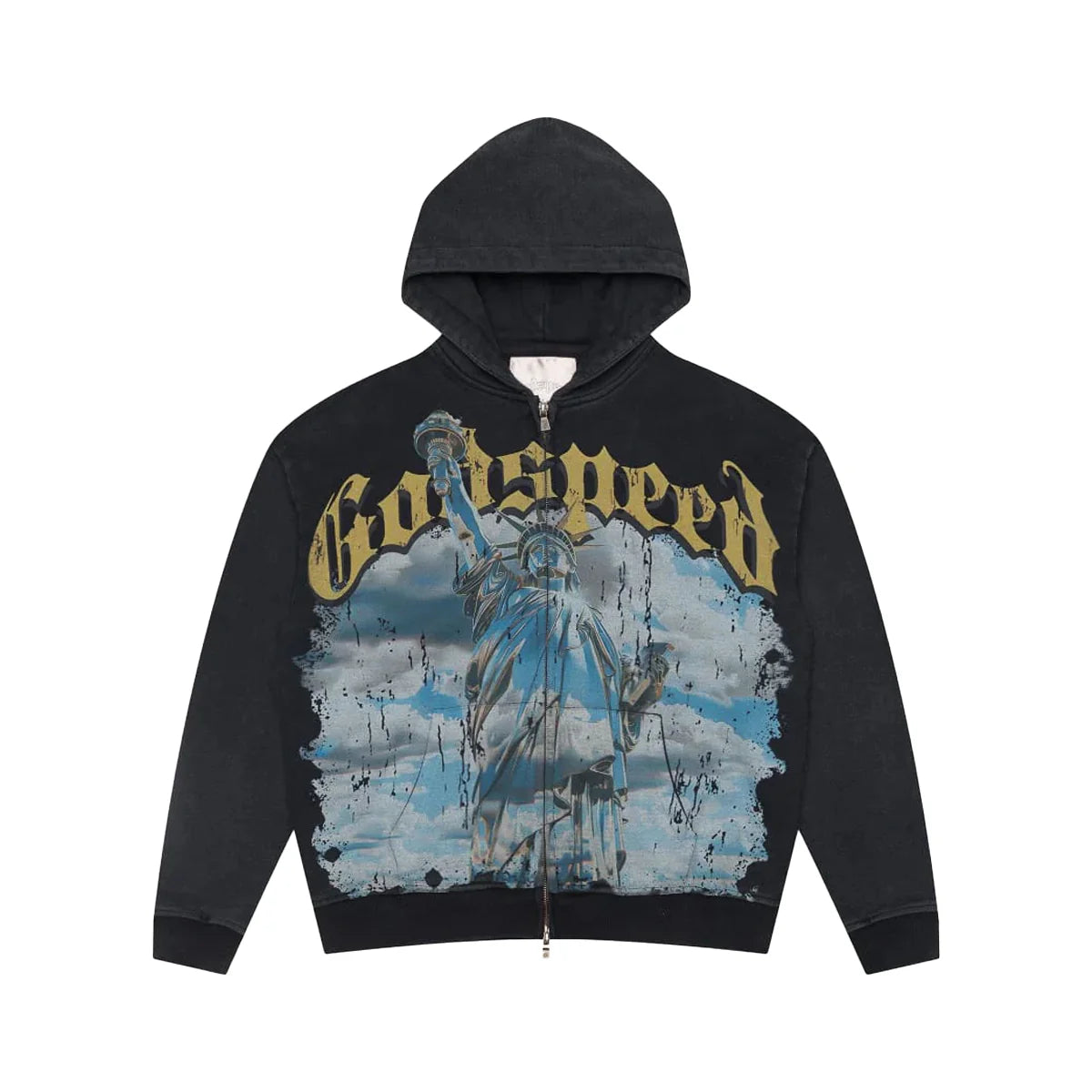 Godspeed 'Chrome Liberty' Black Wash Zip Up Hoodie