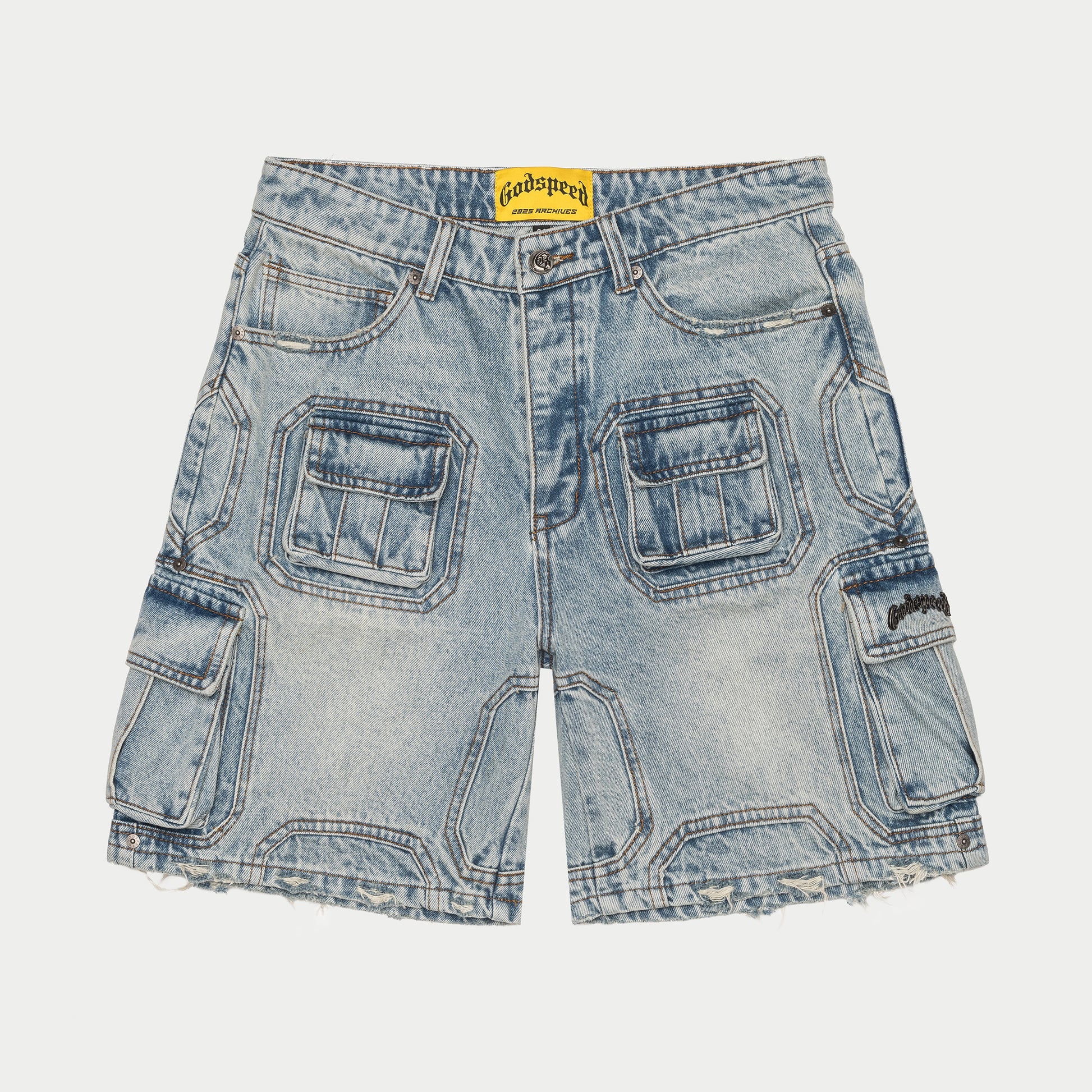 Godspeed 'Octagon' Blue Cargo Jean Shorts