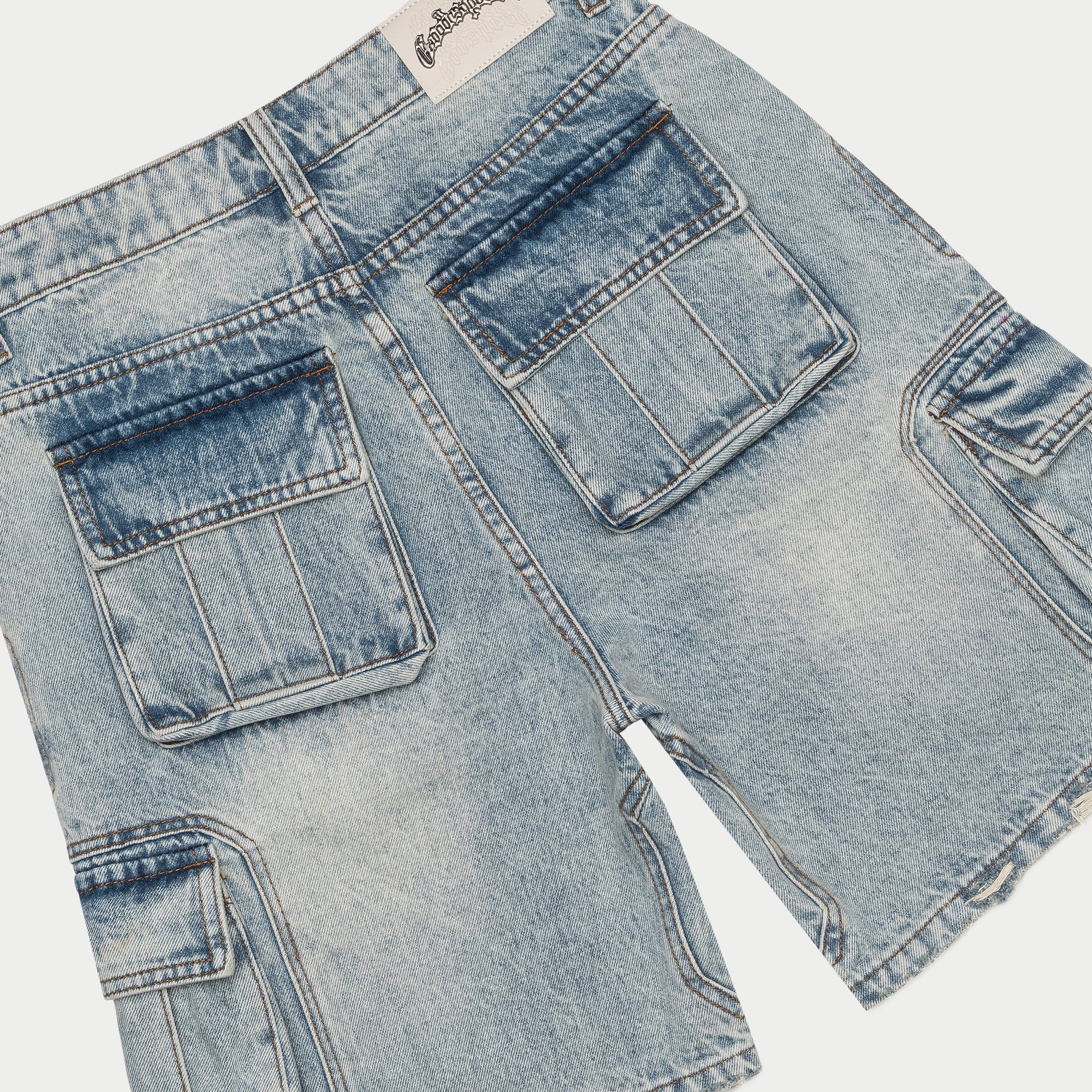 Godspeed 'Octagon' Blue Cargo Jean Shorts