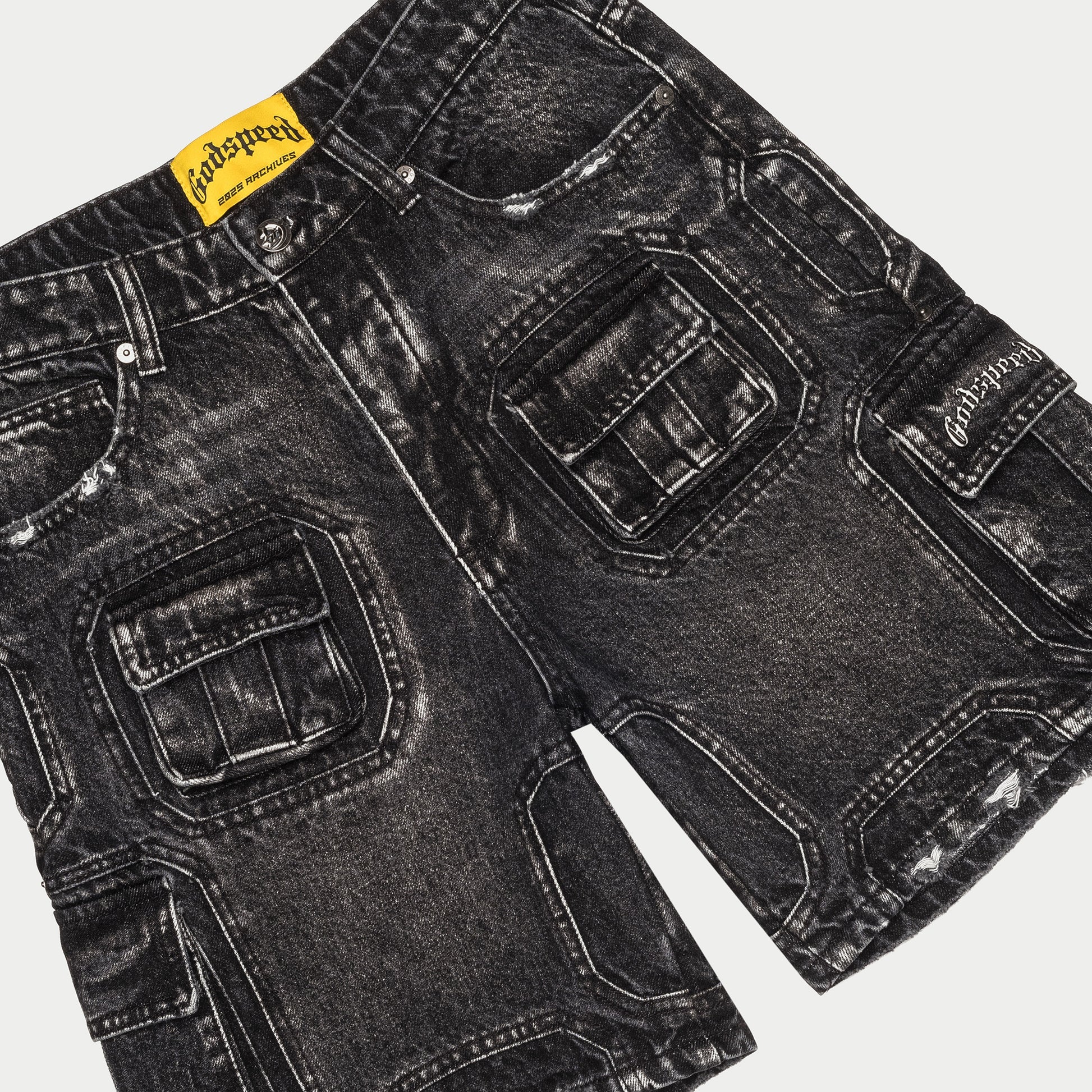 Godspeed 'Octagon' Black Cargo Jean Shorts