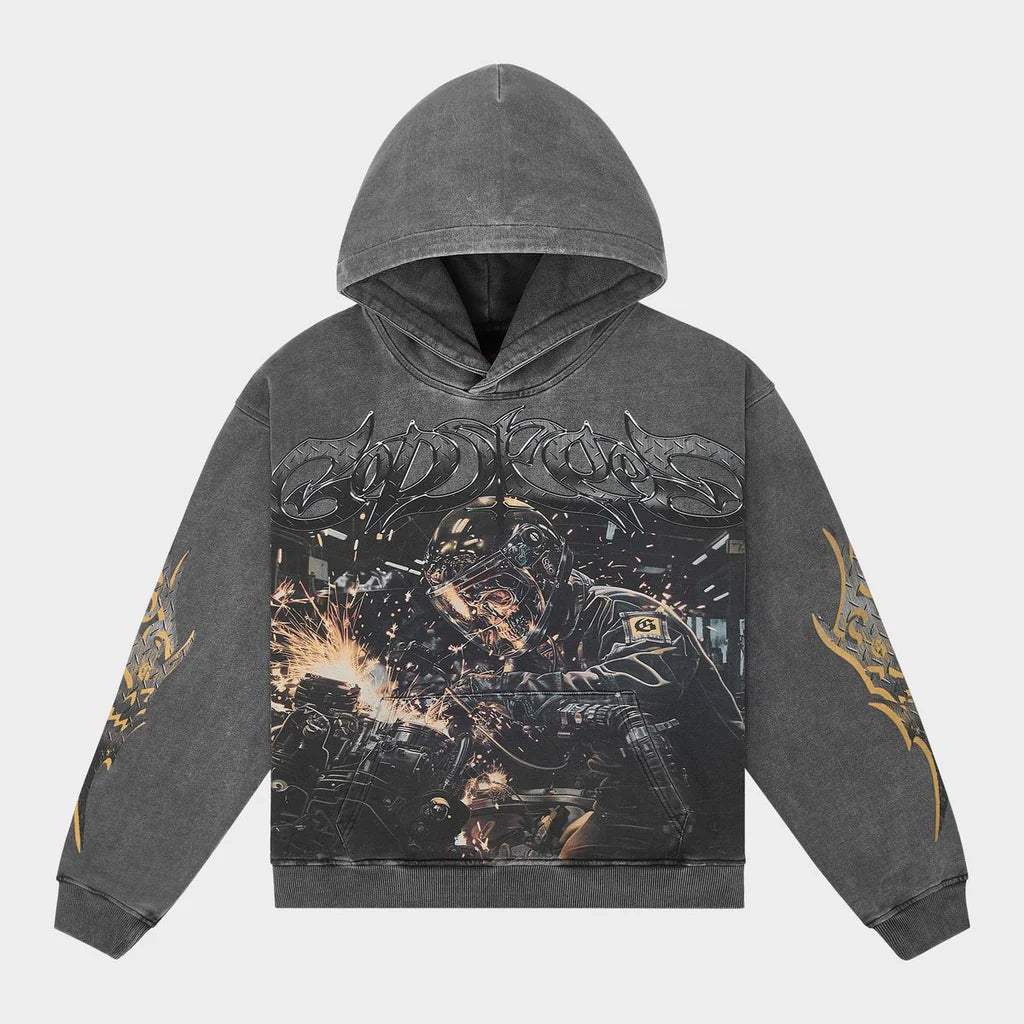 Godspeed 'Steel Sharpens Steel' Grey Wash Hoodie