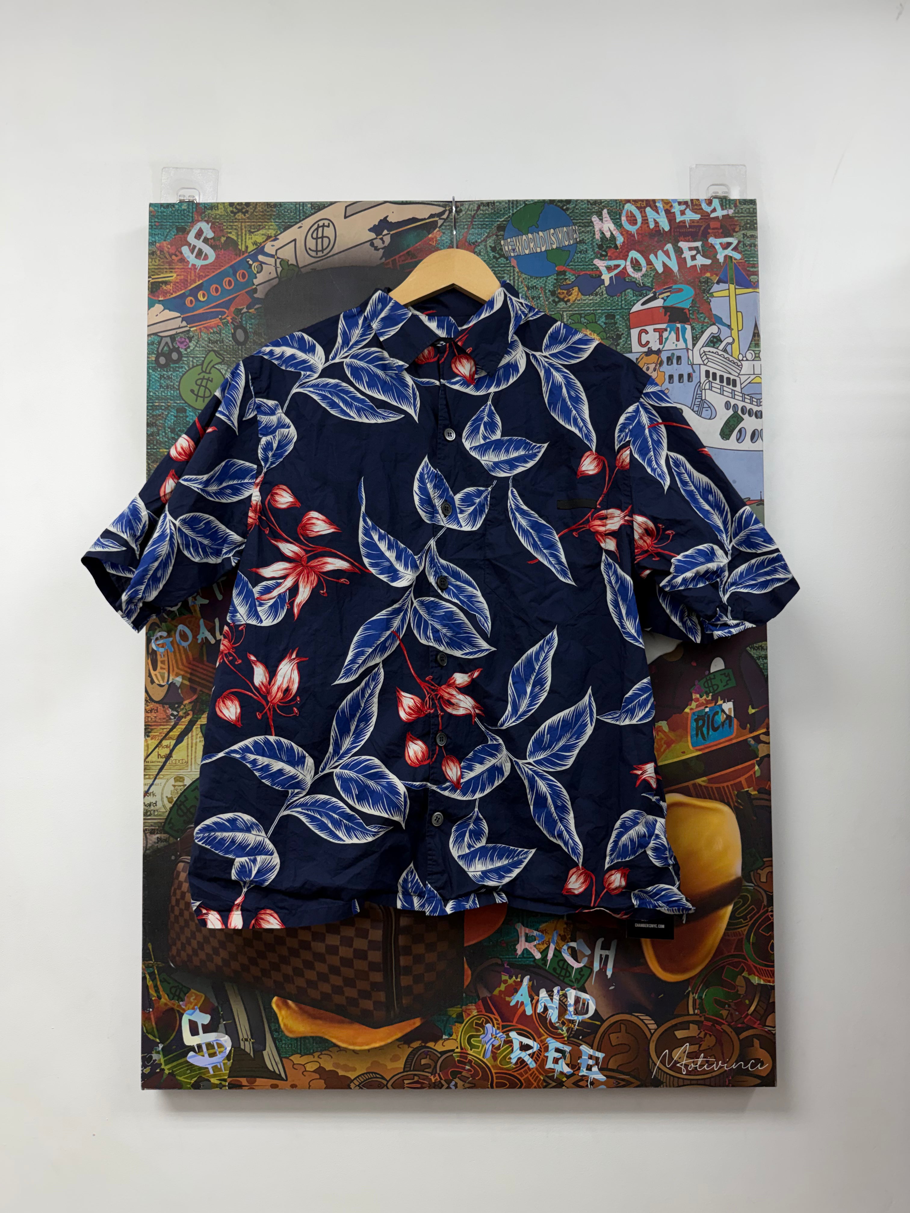 Prada Navy Red Floral Button Up