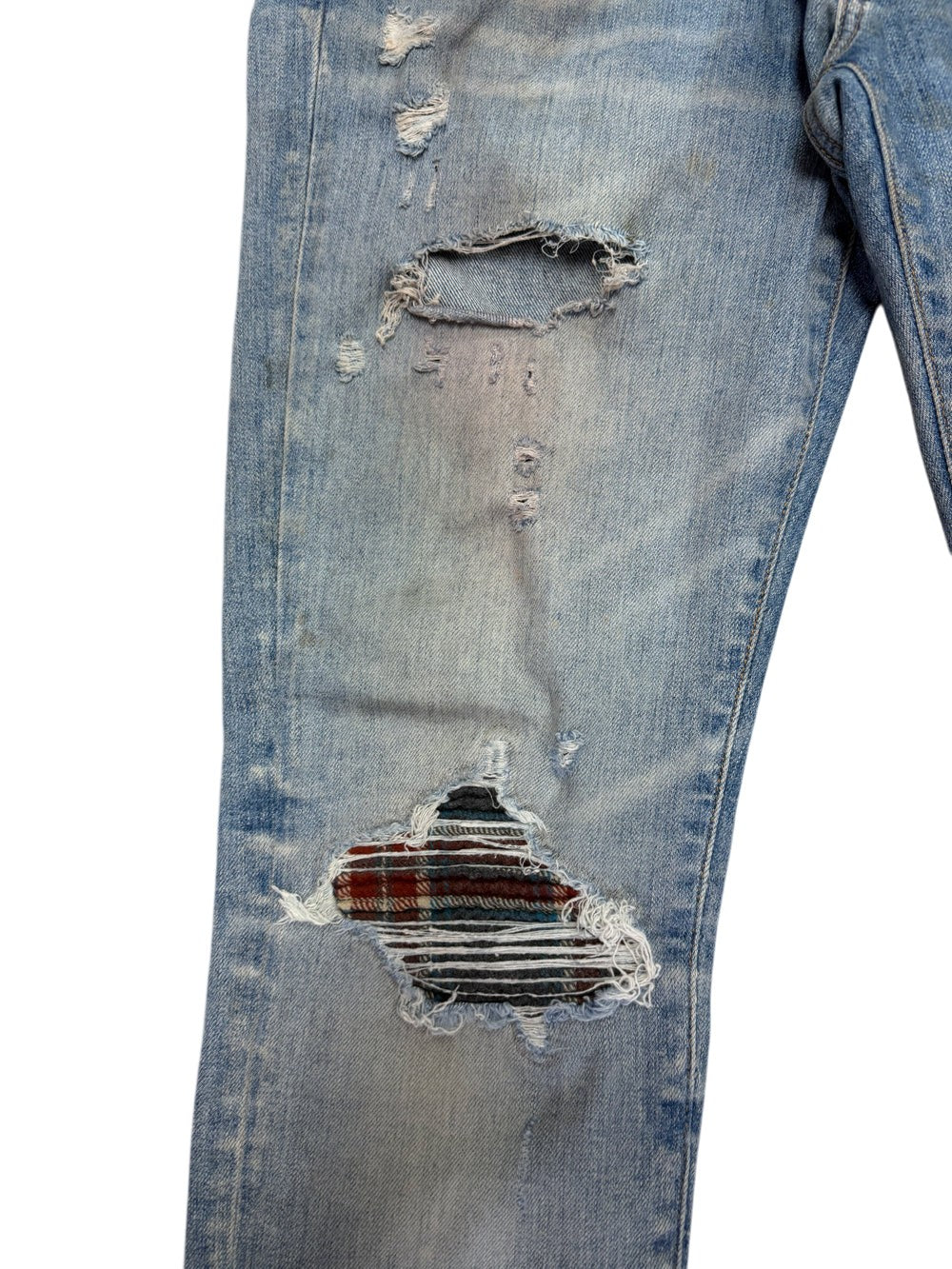 Amiri MX1 Patch Light Wash, Maroon & Blue Jeans