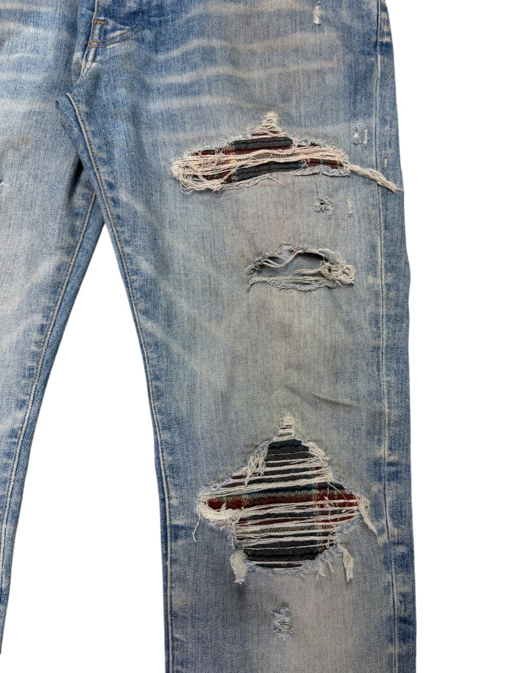 Amiri MX1 Patch Light Wash, Maroon & Blue Jeans