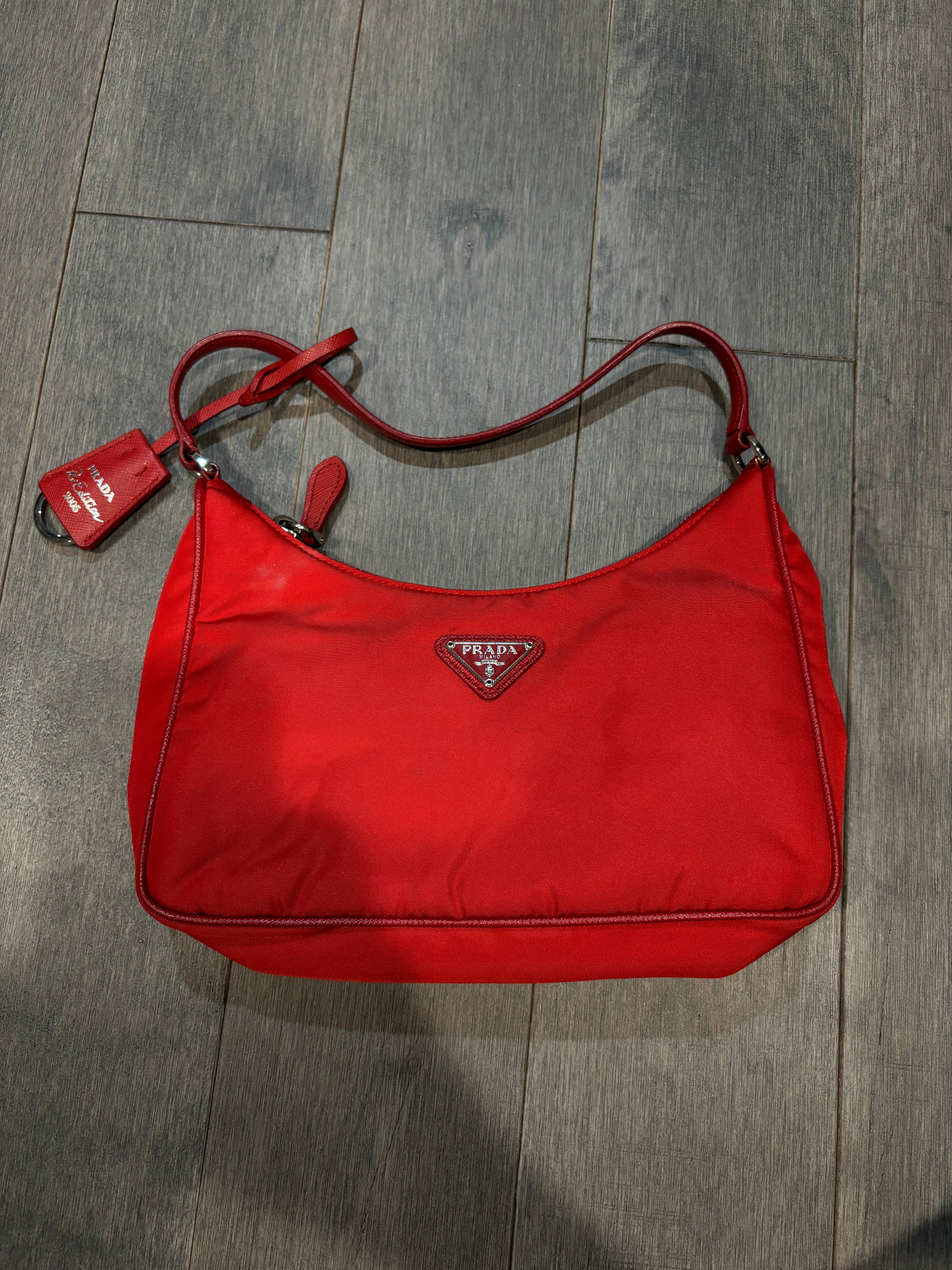 Prada Nylon Side Bag Red